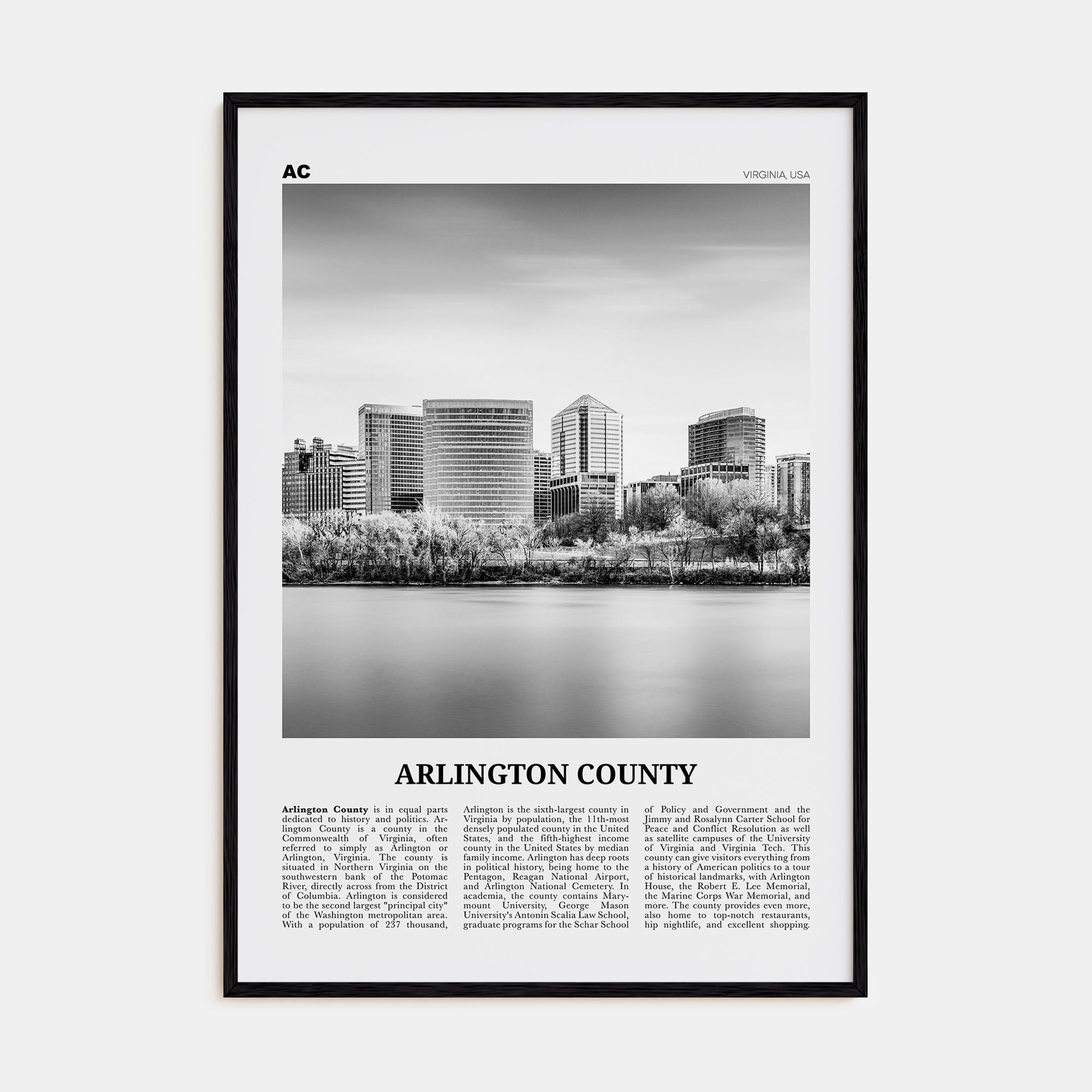 Arlington County, Virginia Travel B&W No 1 Poster