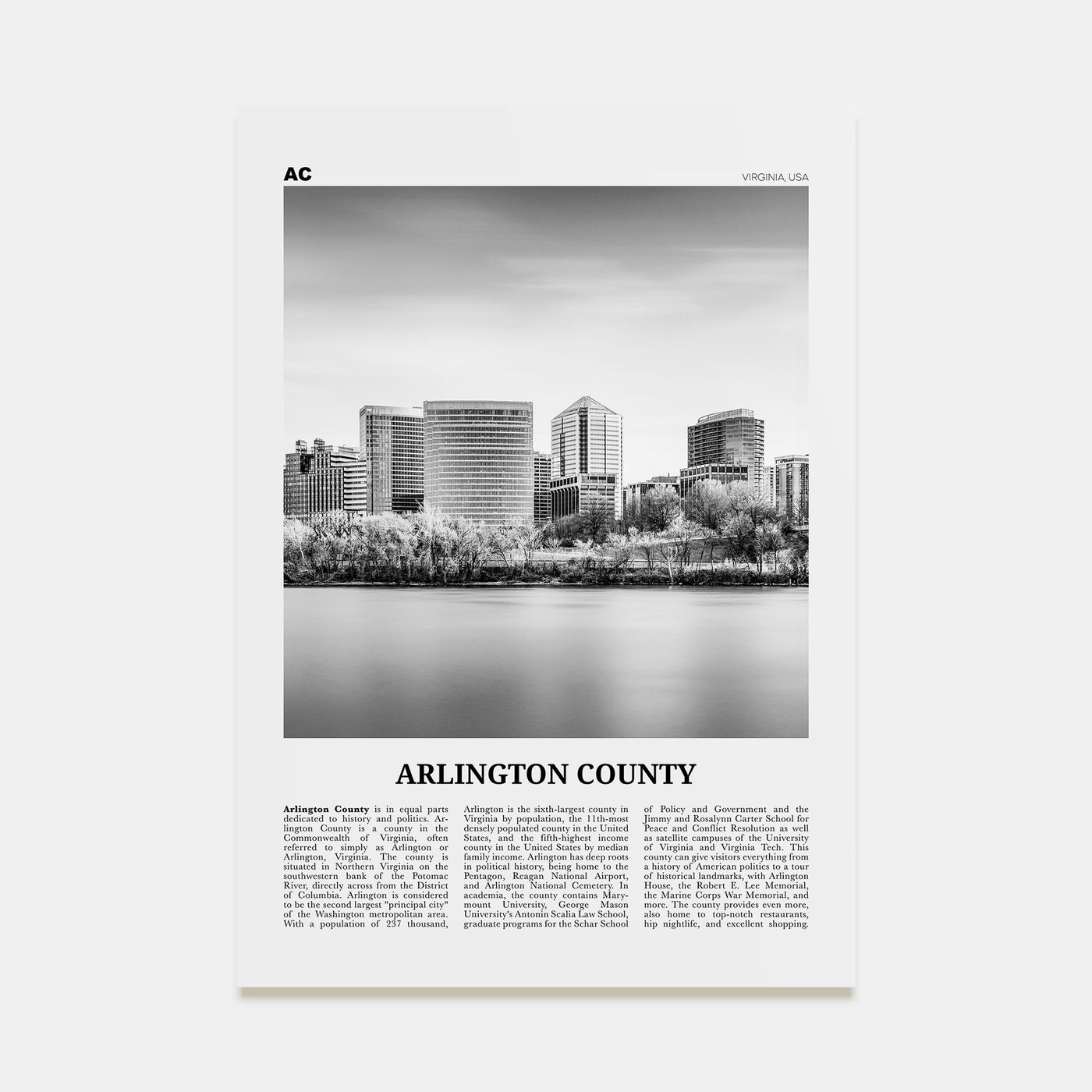 Arlington County, Virginia Travel B&W No 1 Poster