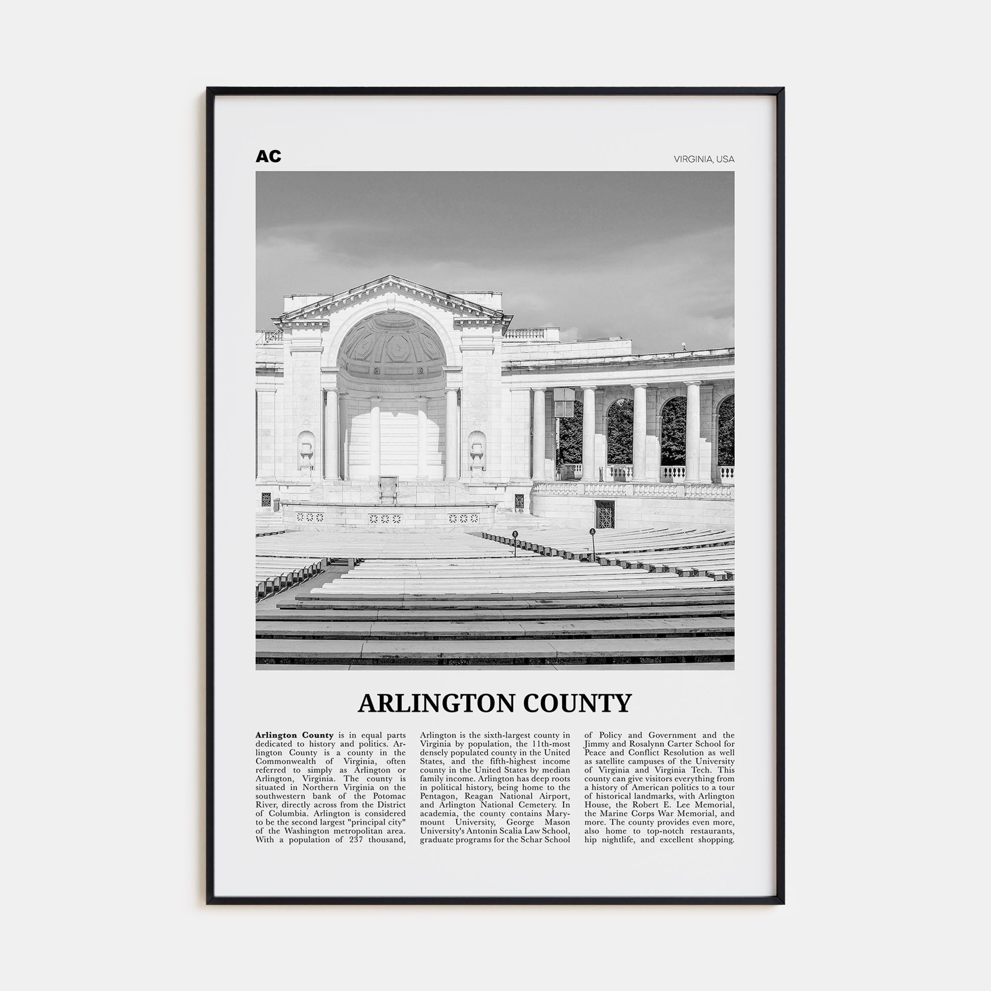 Arlington County, Virginia Travel B&W No 2 Poster