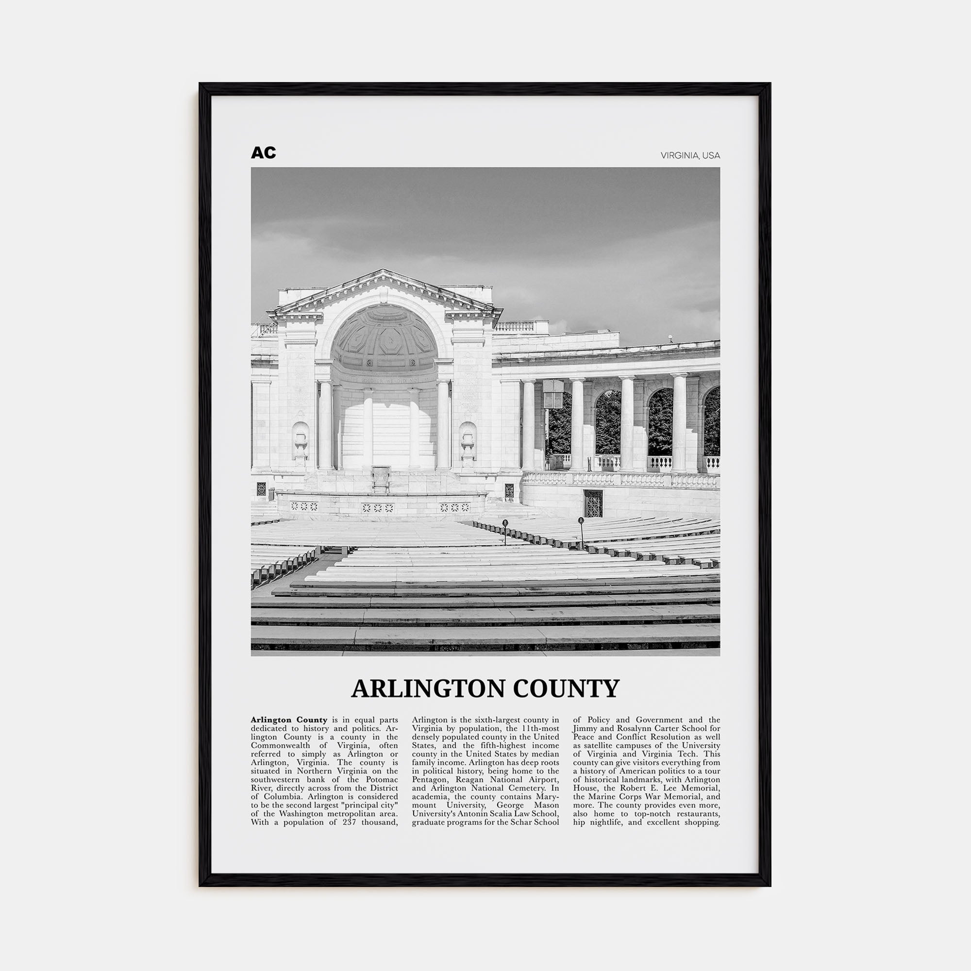 Arlington County, Virginia Travel B&W No 2 Poster