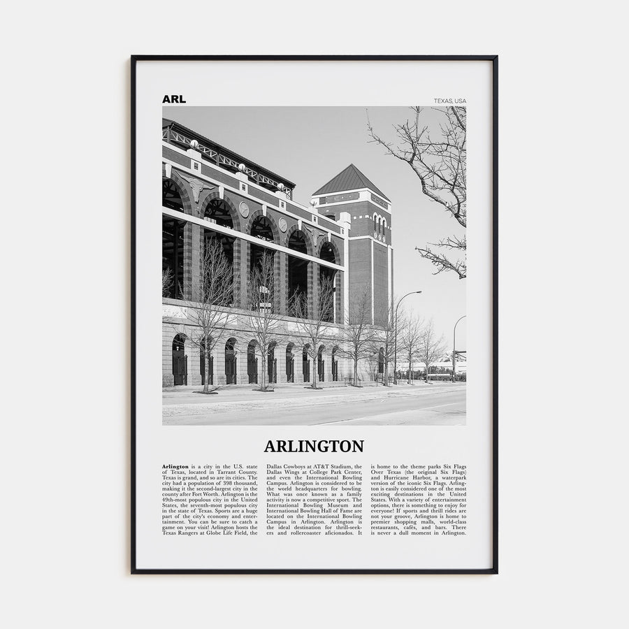 Arlington, Texas Travel B&W Poster