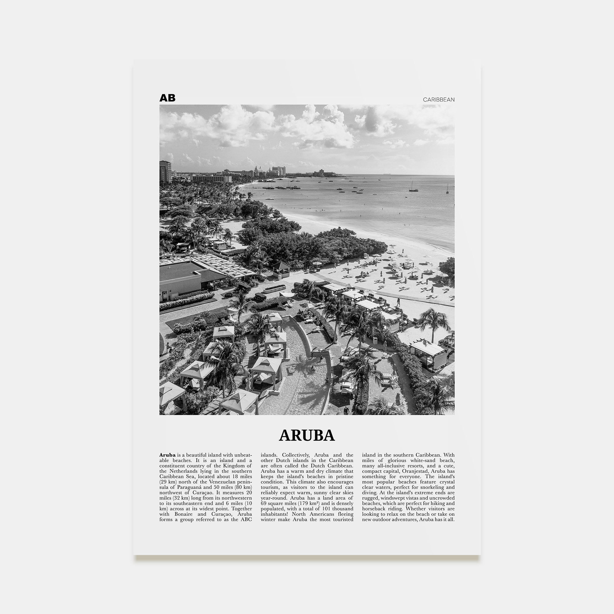 Aruba Travel B&W No 2 Poster