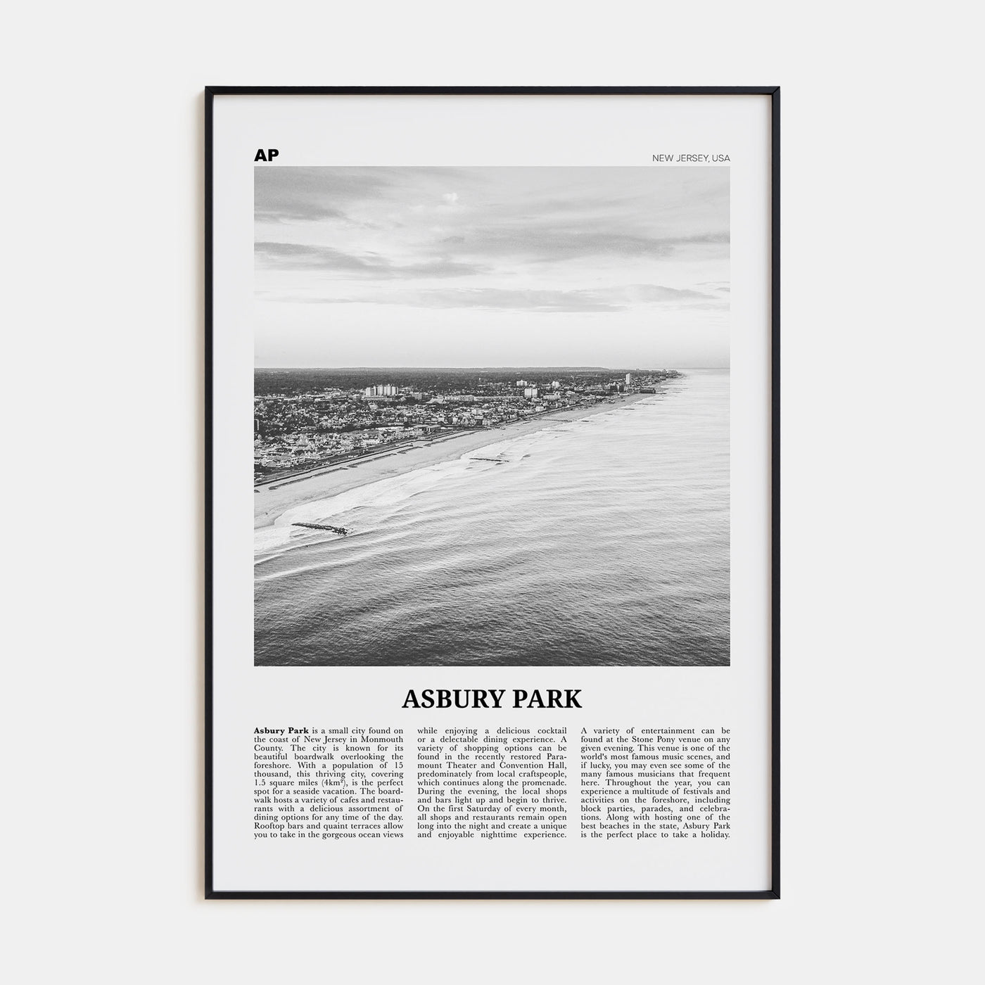 Asbury Park Travel B&W Poster