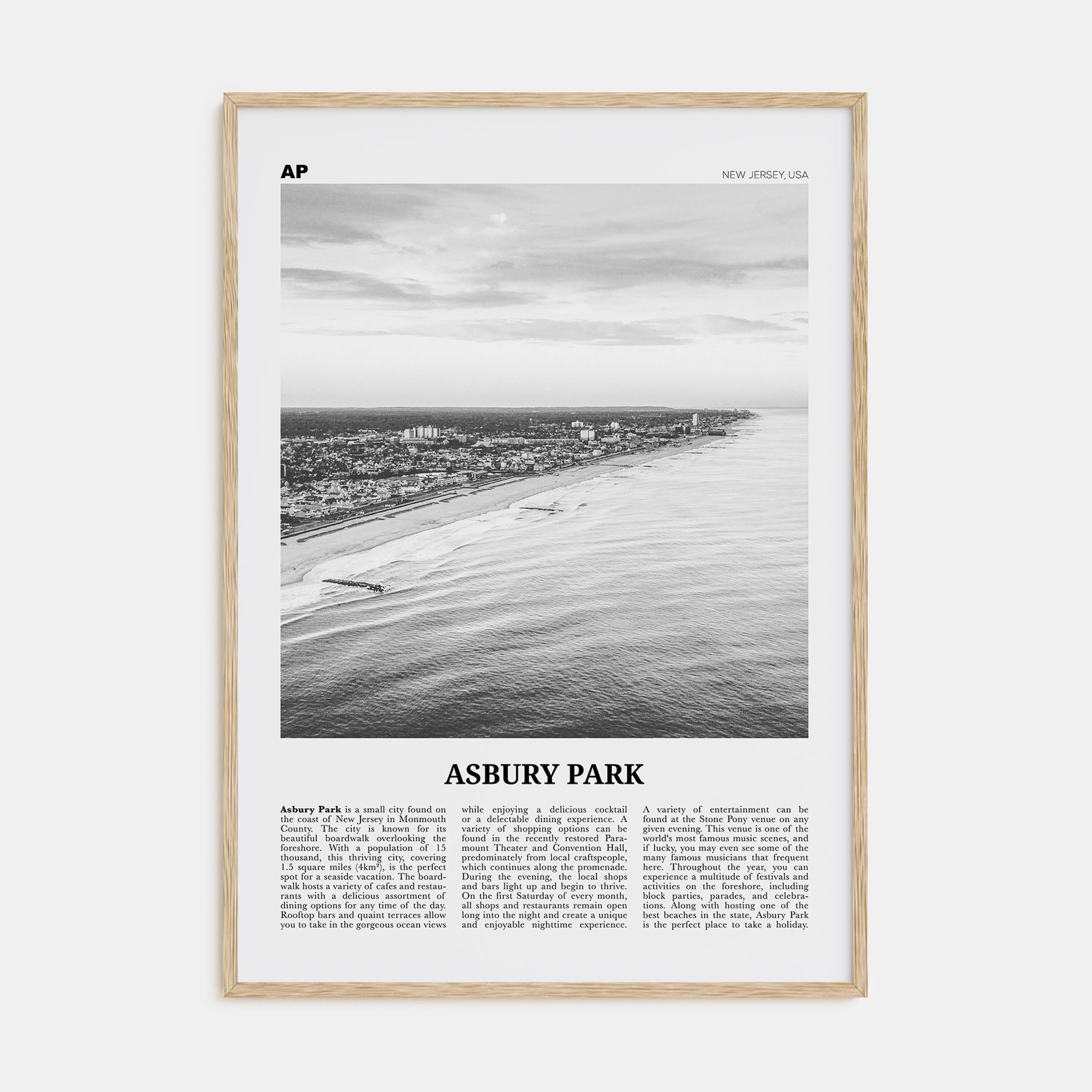 Asbury Park Travel B&W Poster