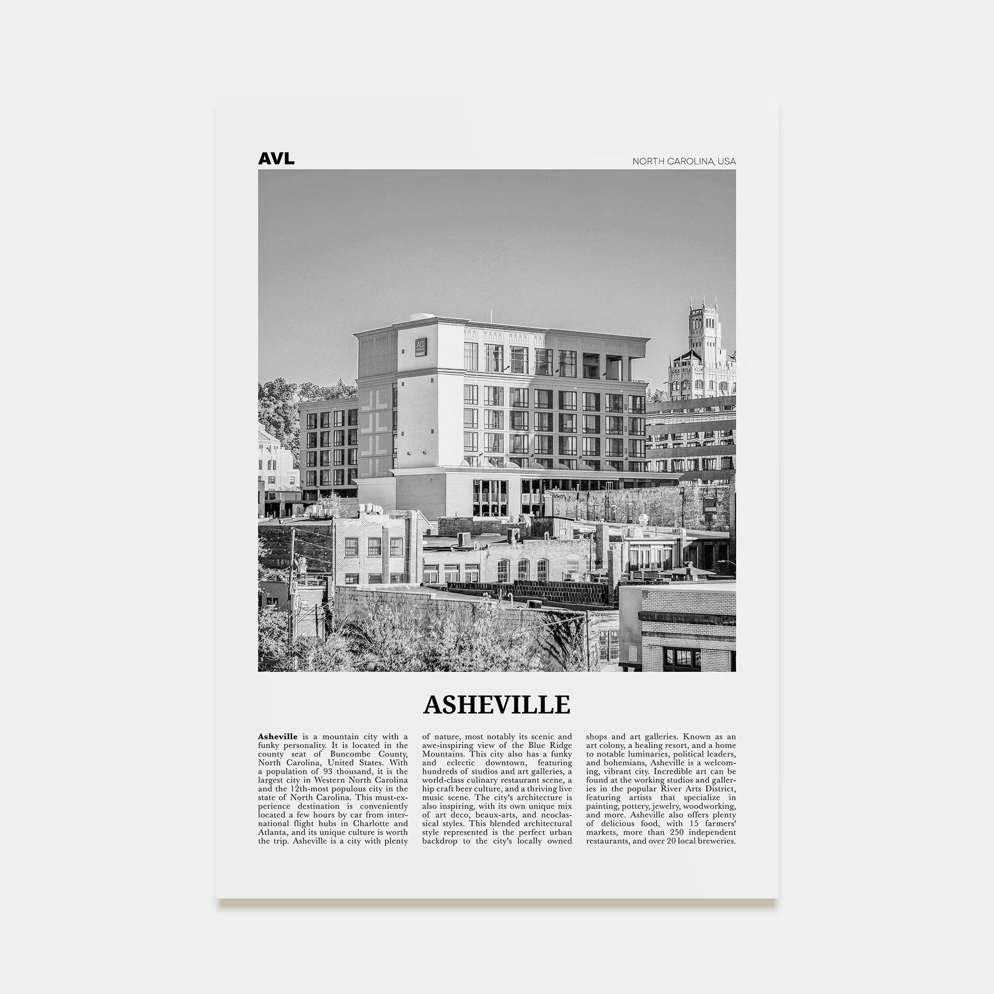 Asheville Travel B&W No 2 Poster