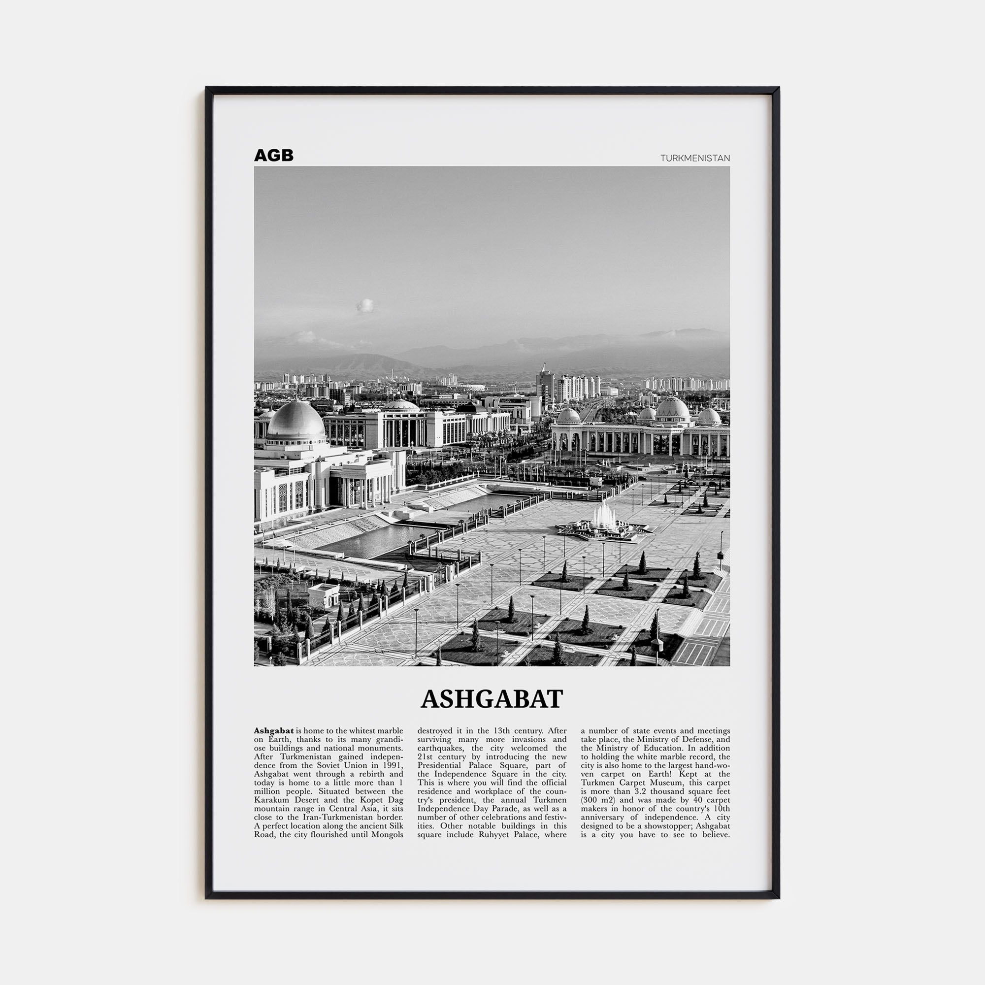 Ashgabat Travel B&W Poster