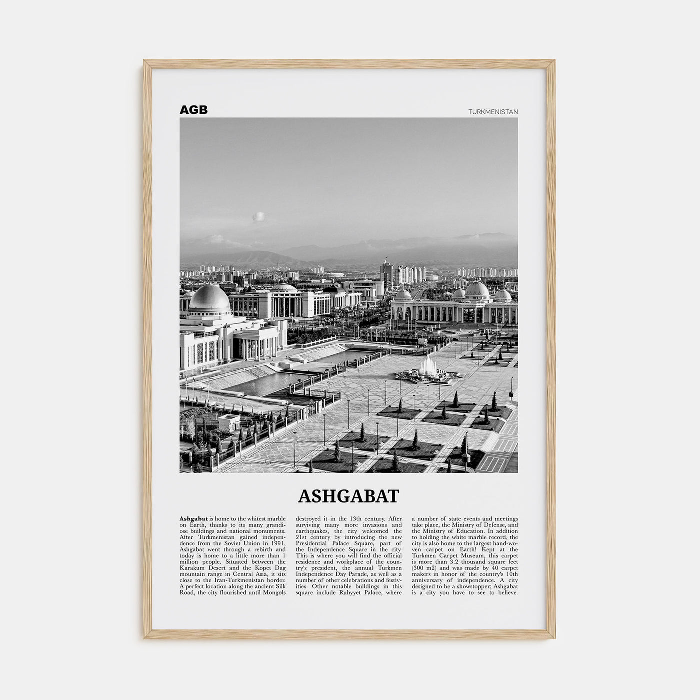 Ashgabat Travel B&W Poster
