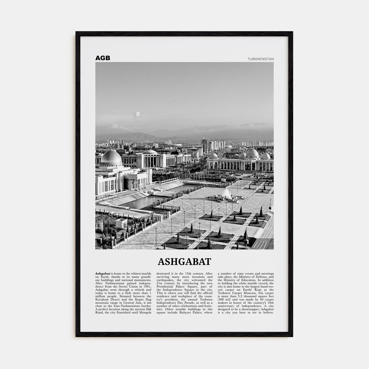 Ashgabat Travel B&W Poster
