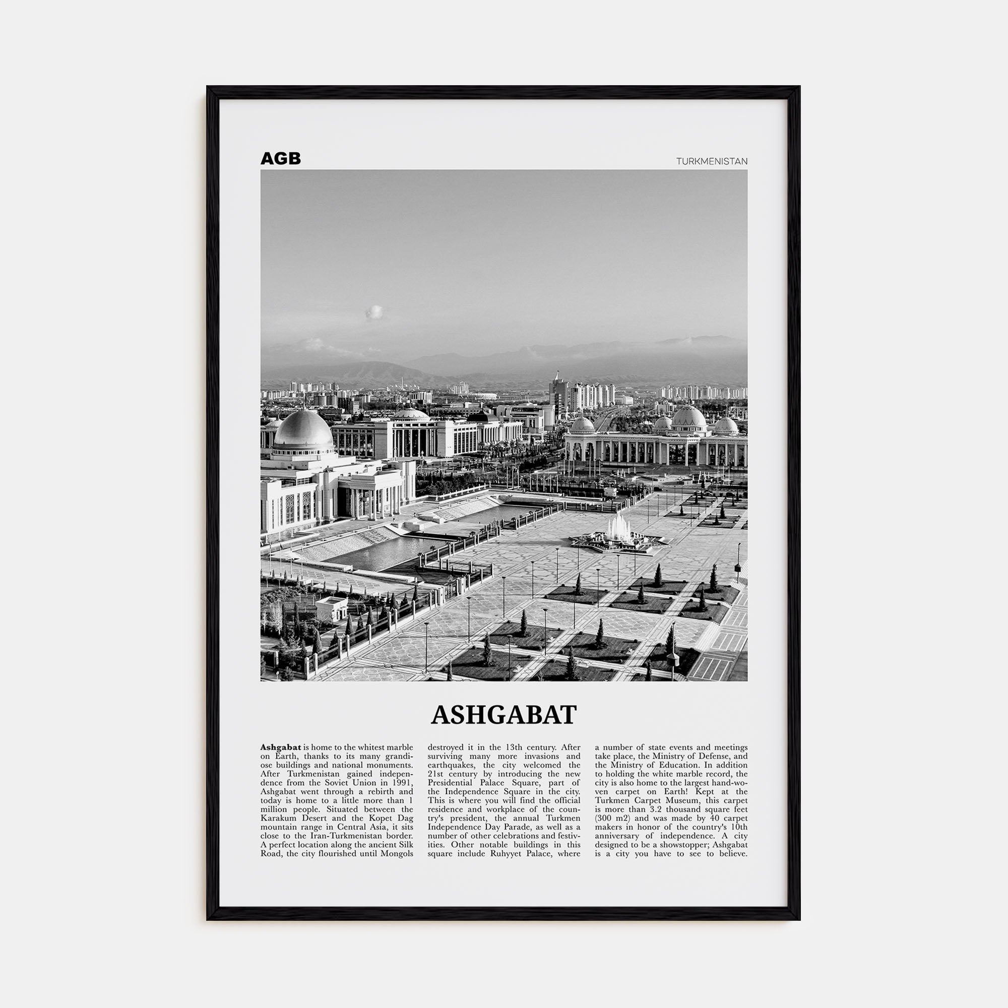 Ashgabat Travel B&W Poster