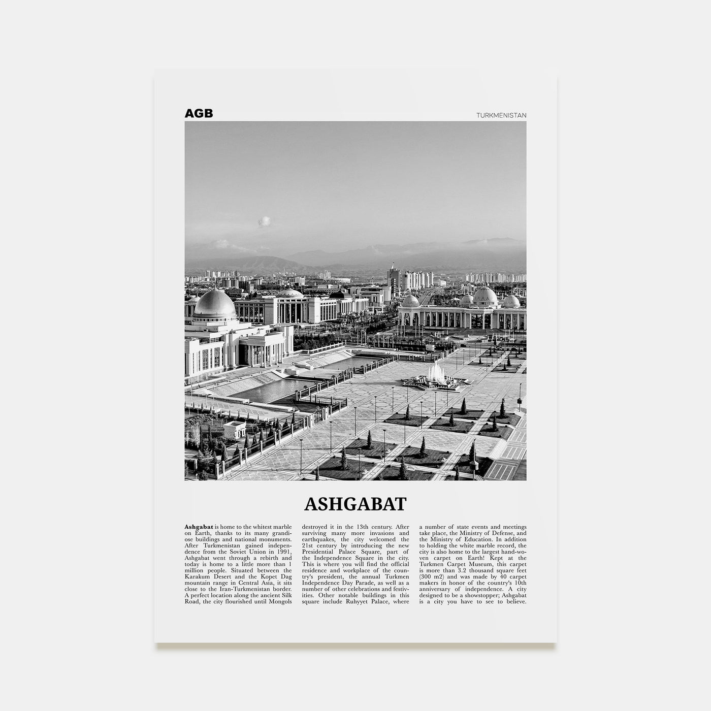 Ashgabat Travel B&W Poster