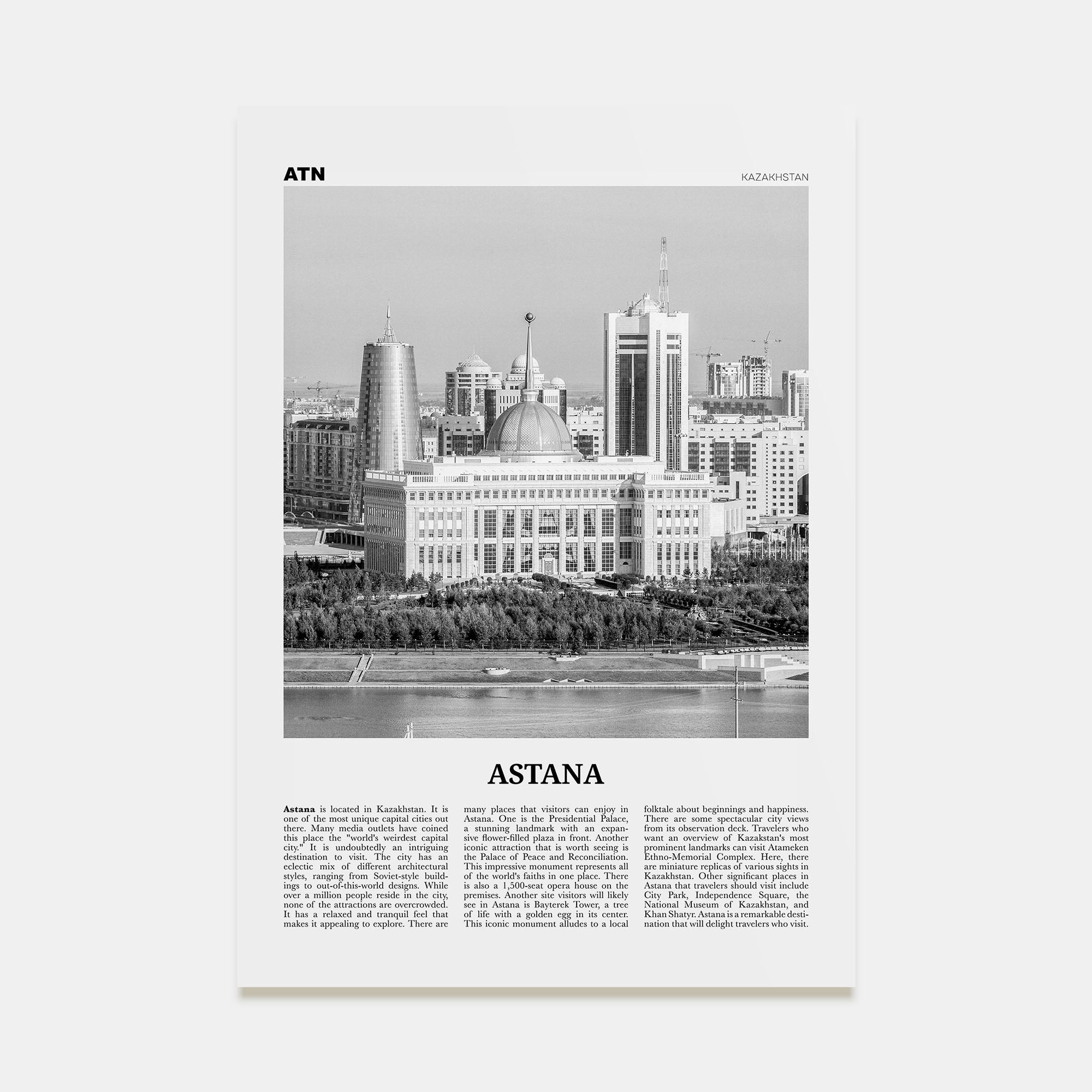 Astana Travel B&W Poster