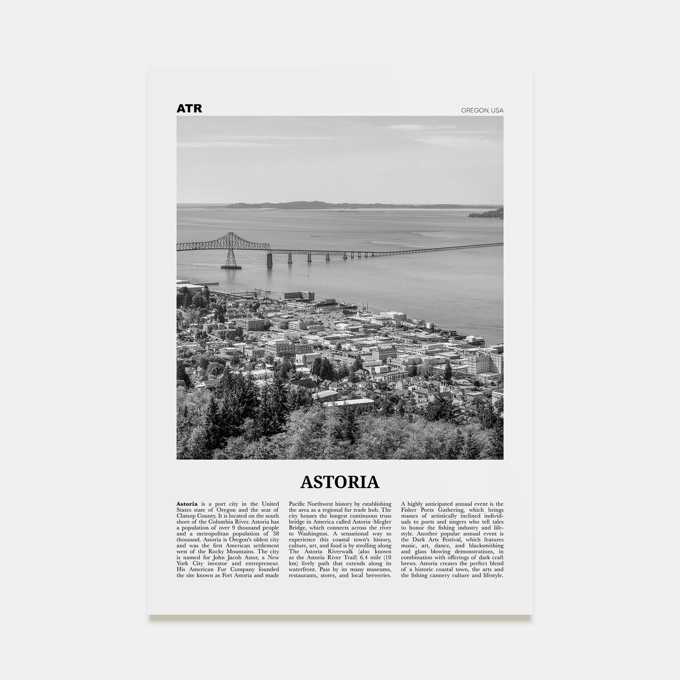 Astoria, Oregon Travel B&W Poster