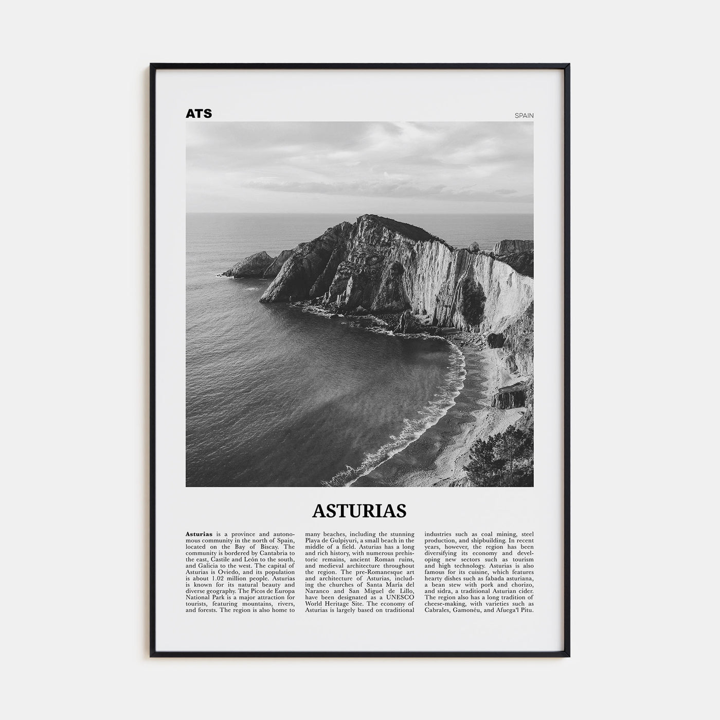 Asturias Travel B&W Poster