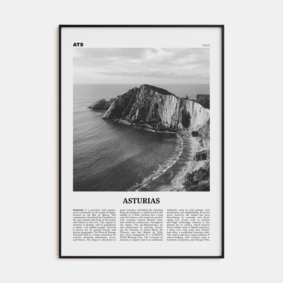 Asturias Travel B&W Poster