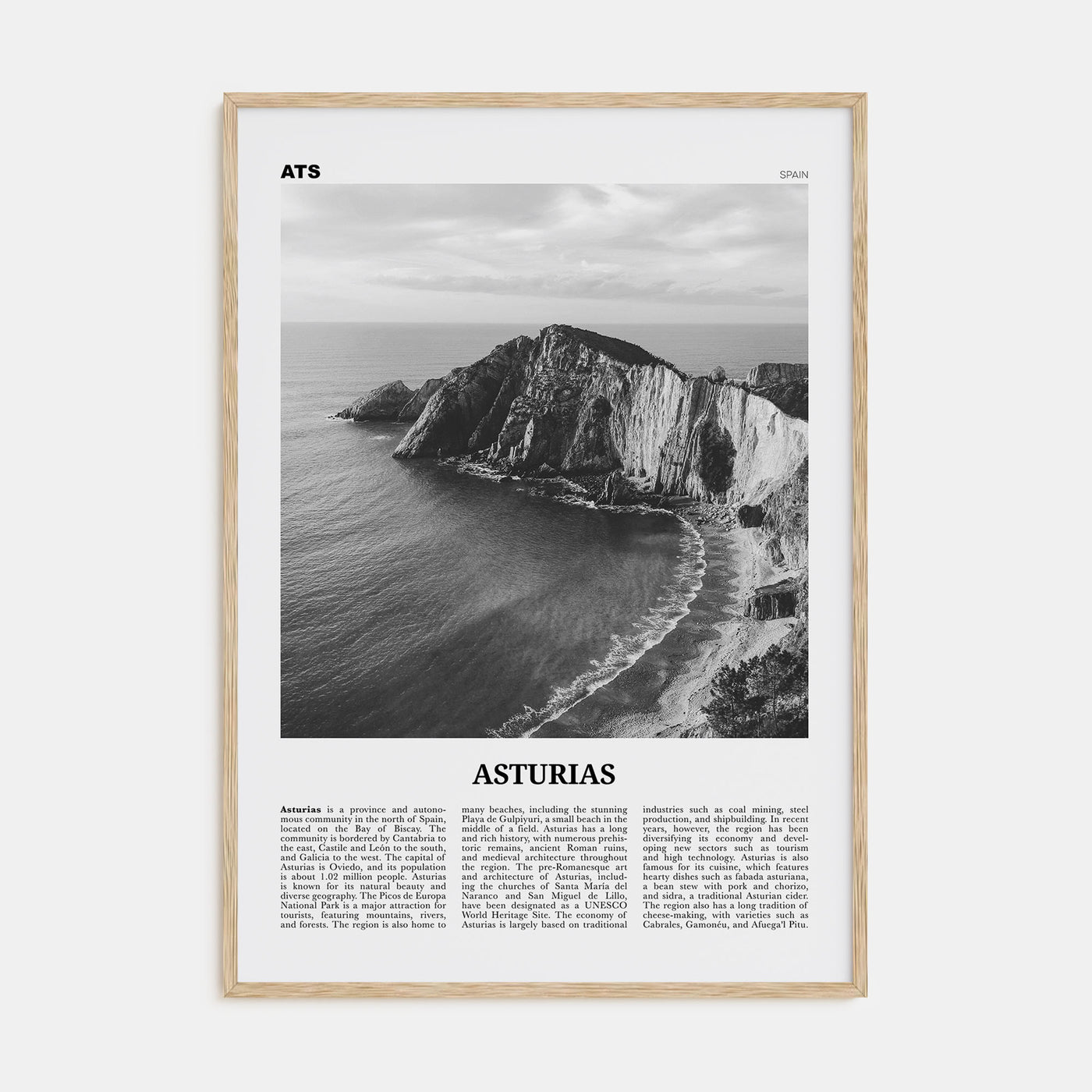 Asturias Travel B&W Poster