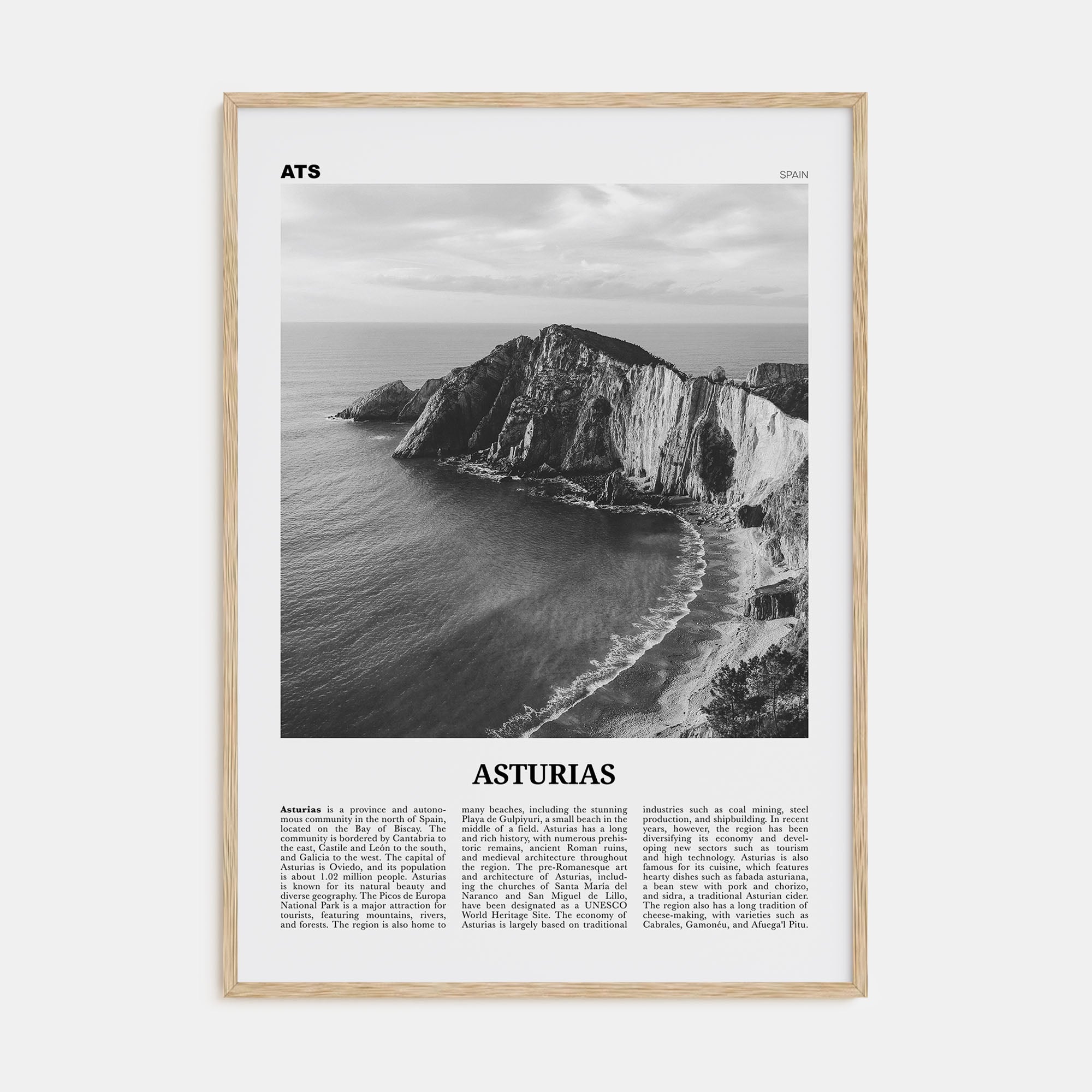 Asturias Travel B&W Poster