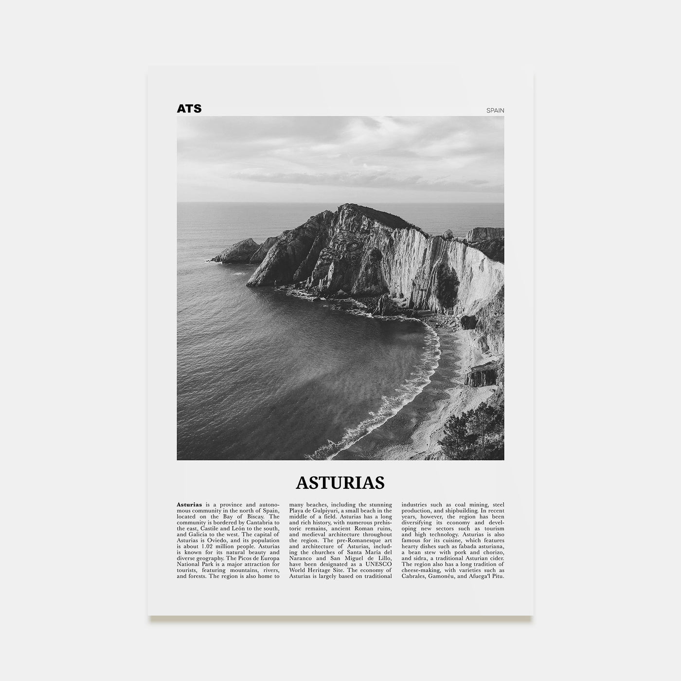 Asturias Travel B&W Poster
