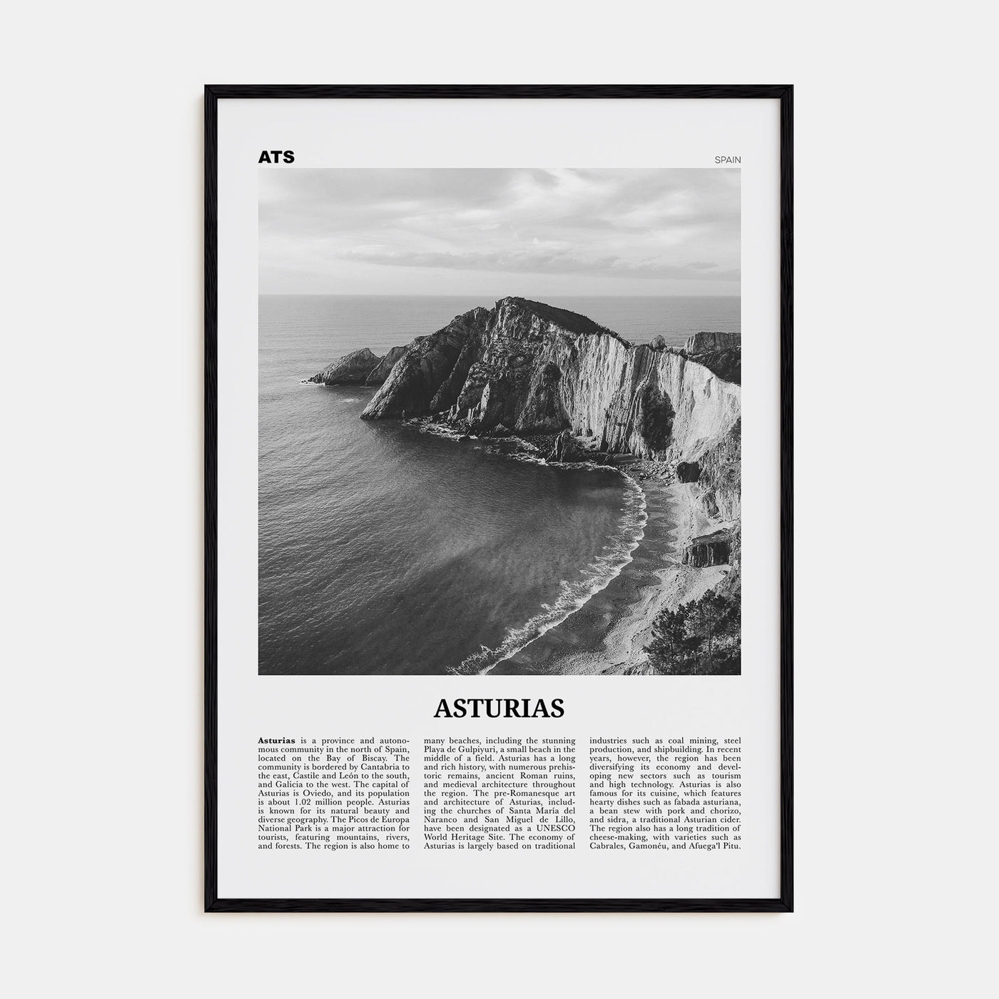 Asturias Travel B&W Poster