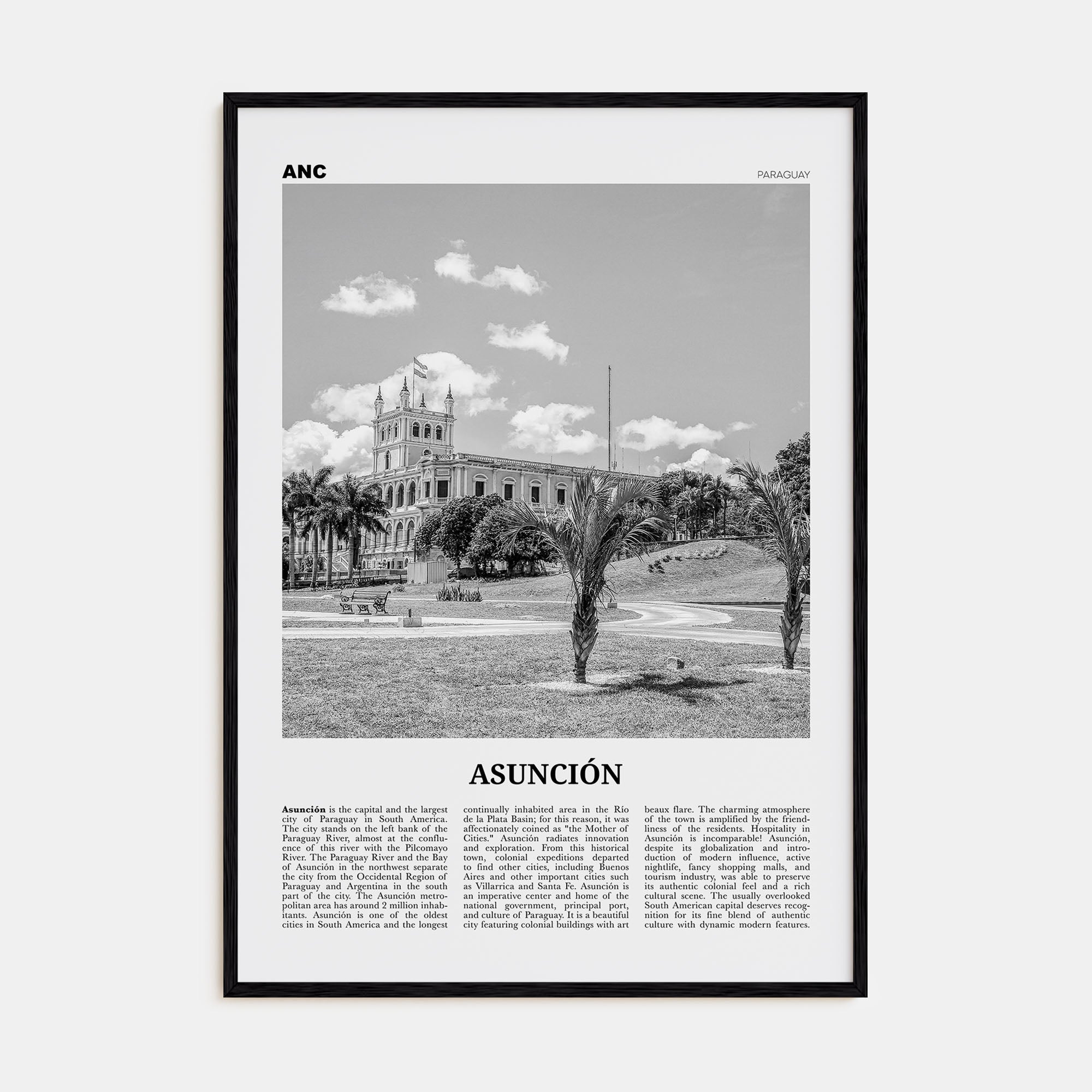 Asunción Travel B&W Poster