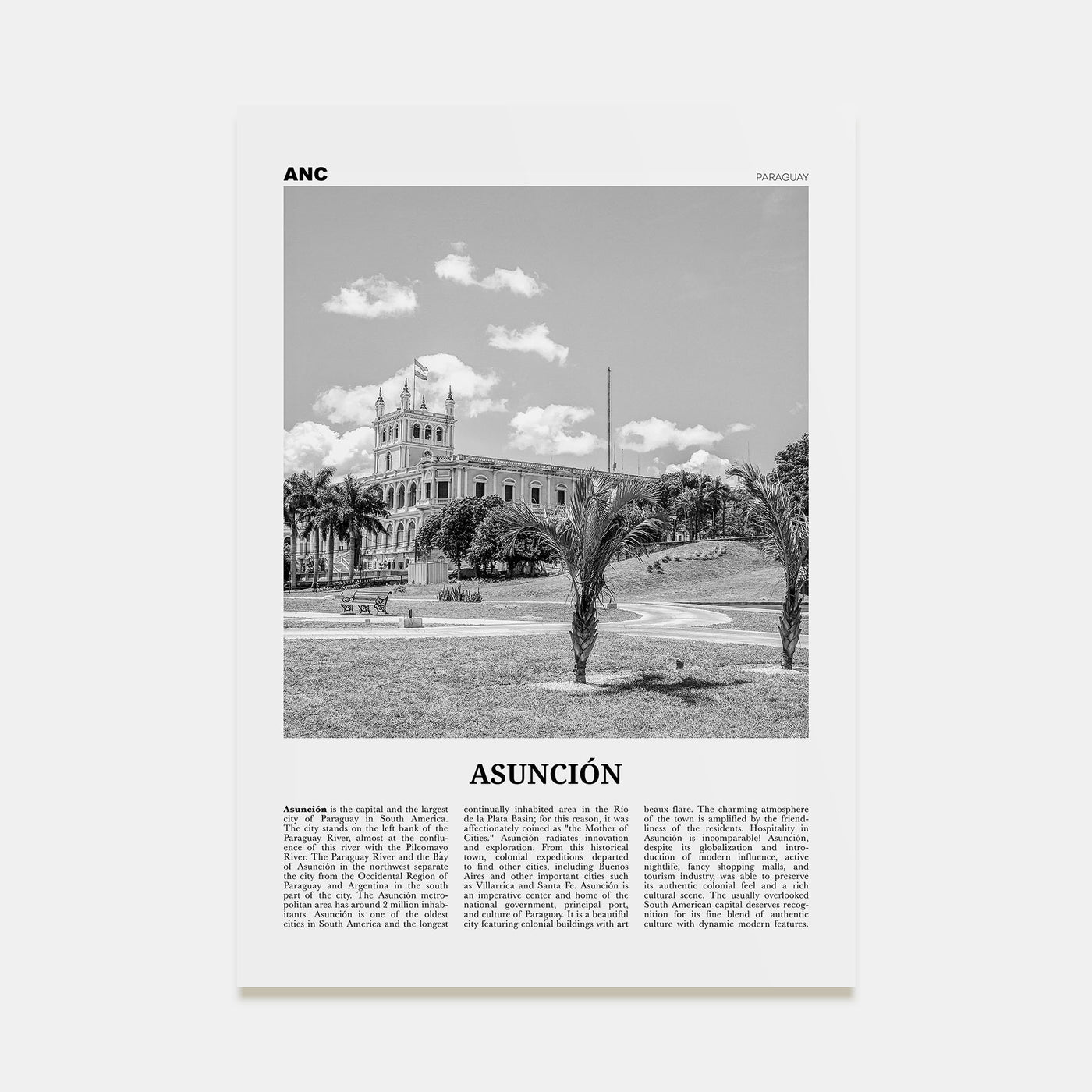 Asunción Travel B&W Poster