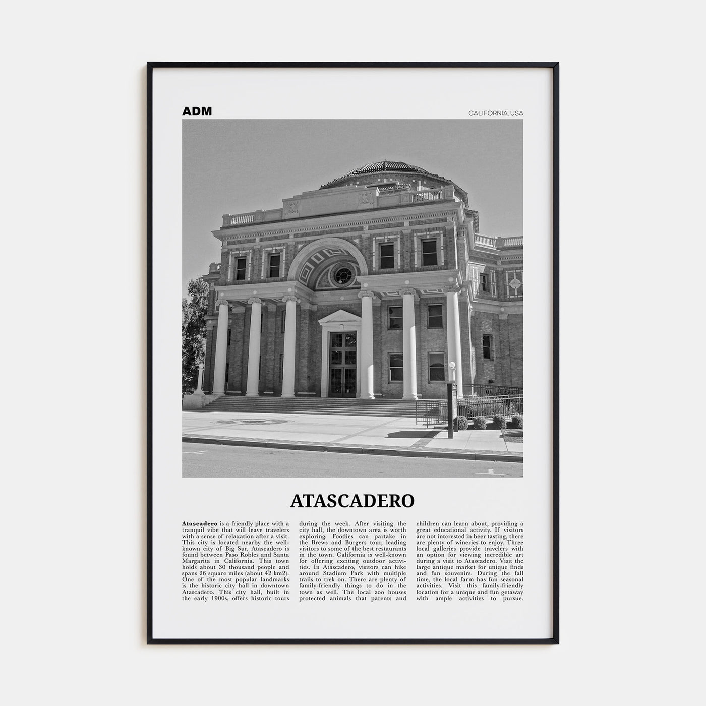 Atascadero Travel B&W Poster