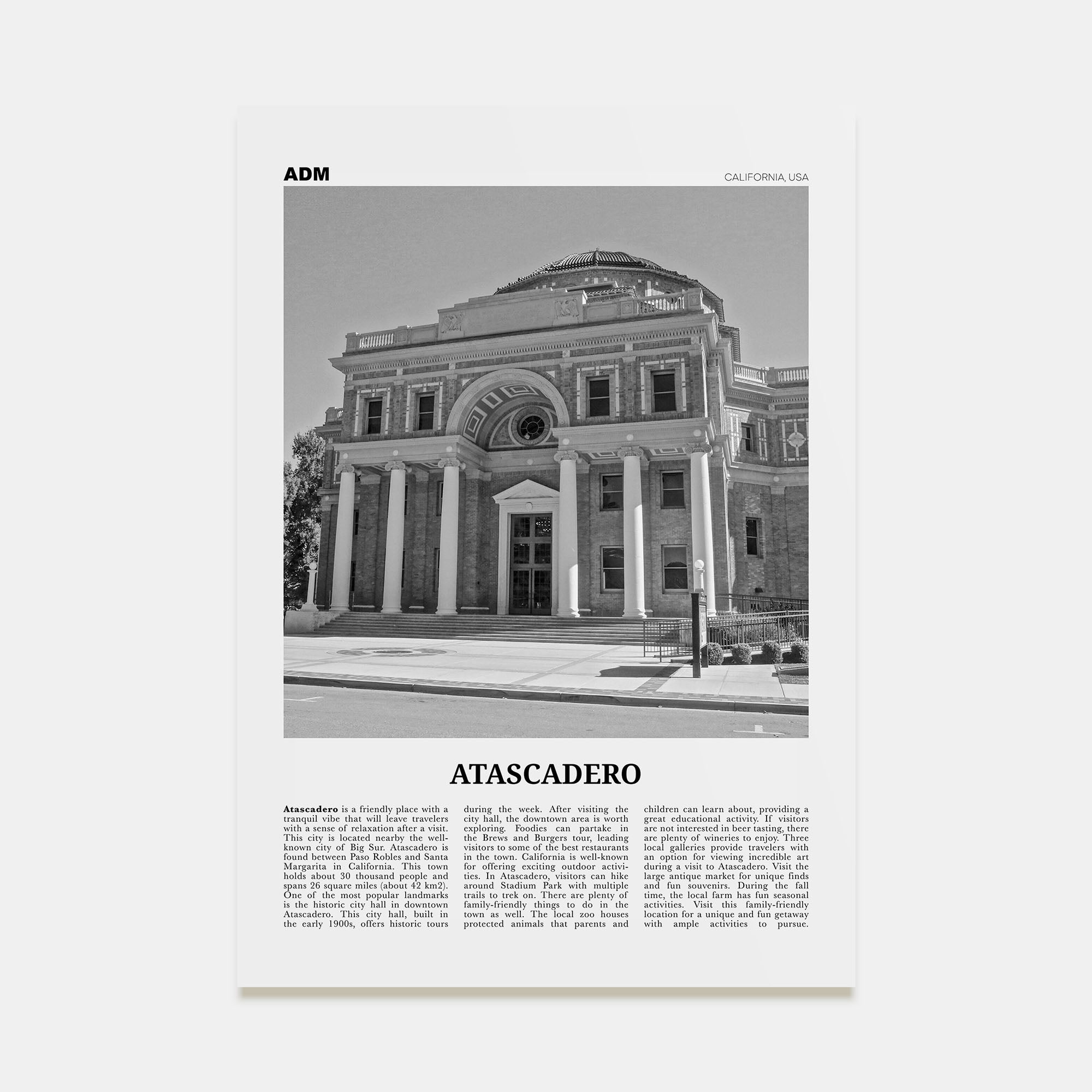 Atascadero Travel B&W Poster