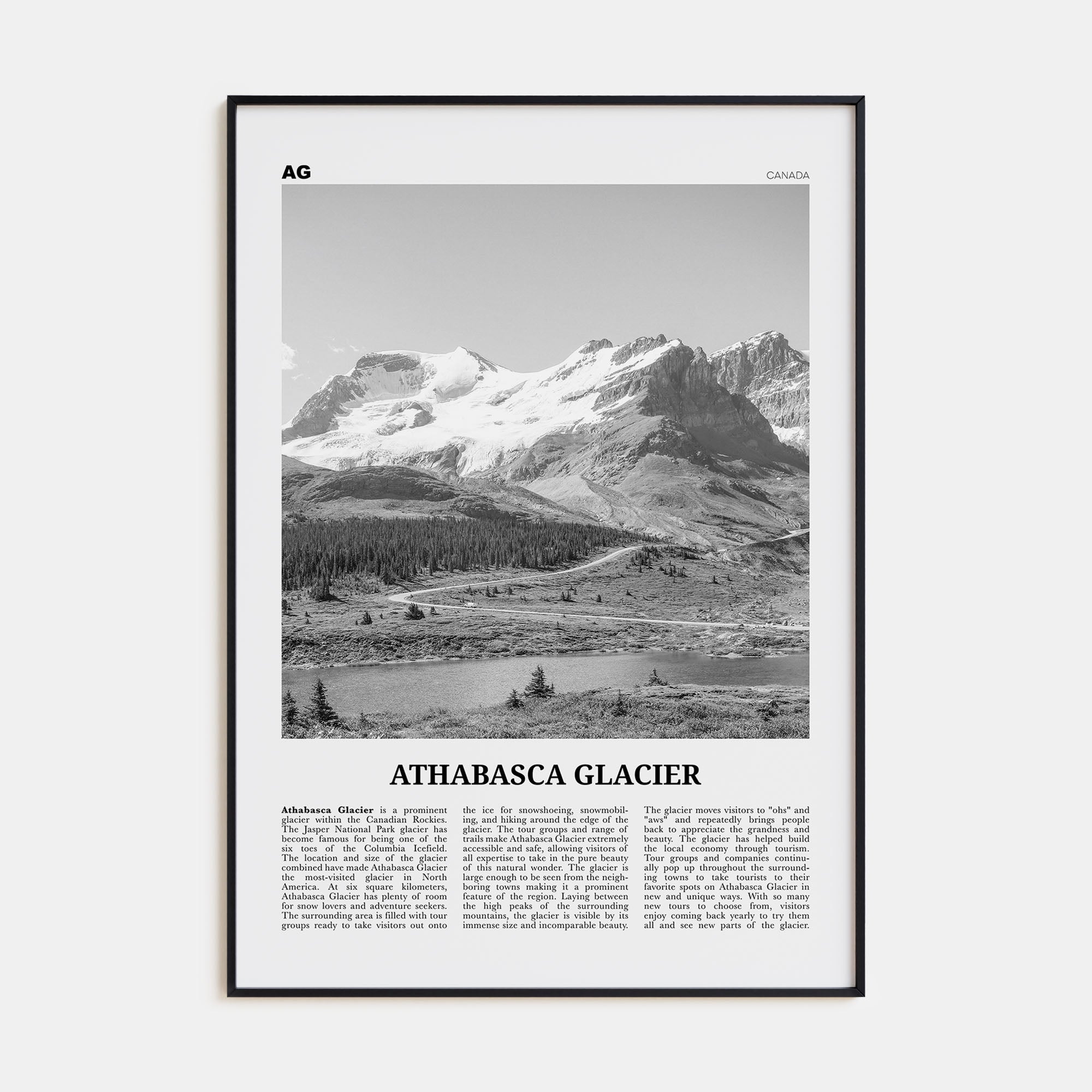 Athabasca Glacier Travel B&W Poster