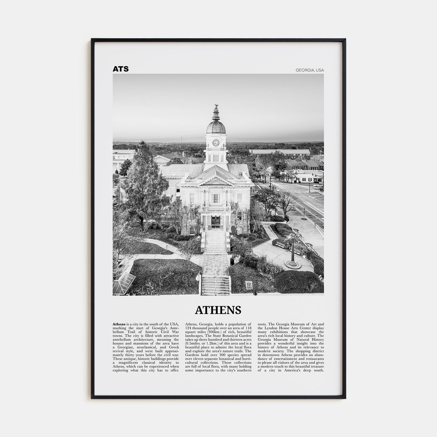 Athens, Georgia Travel B&W Poster