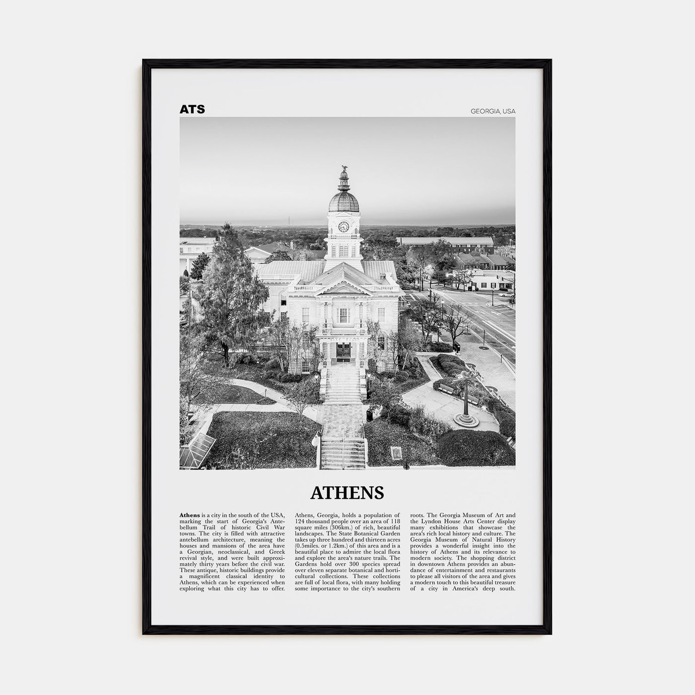 Athens, Georgia Travel B&W Poster