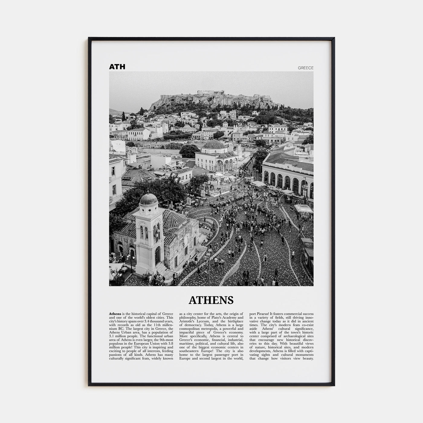 Athens, Greece Travel B&W No 1 Poster