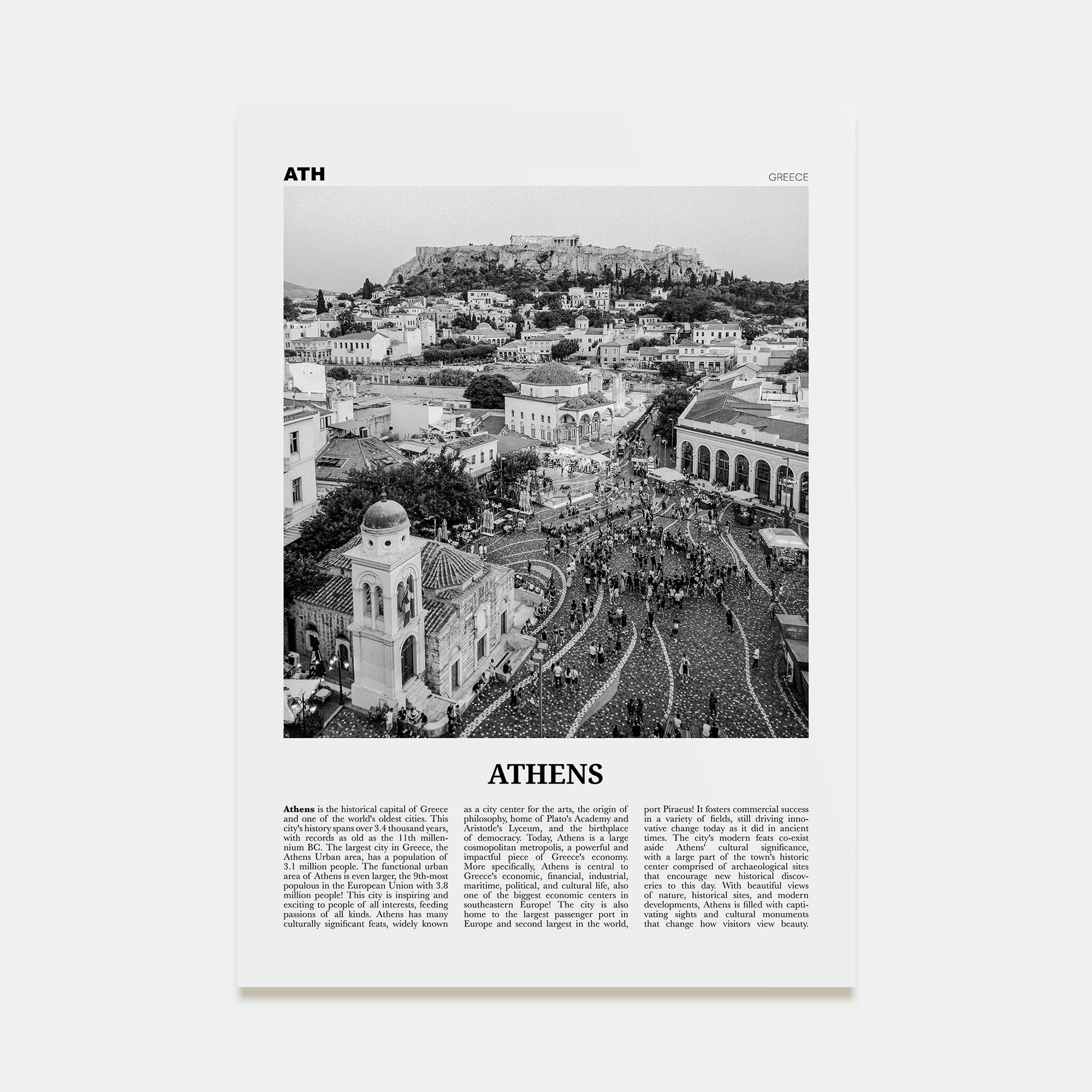 Athens, Greece Travel B&W No 1 Poster