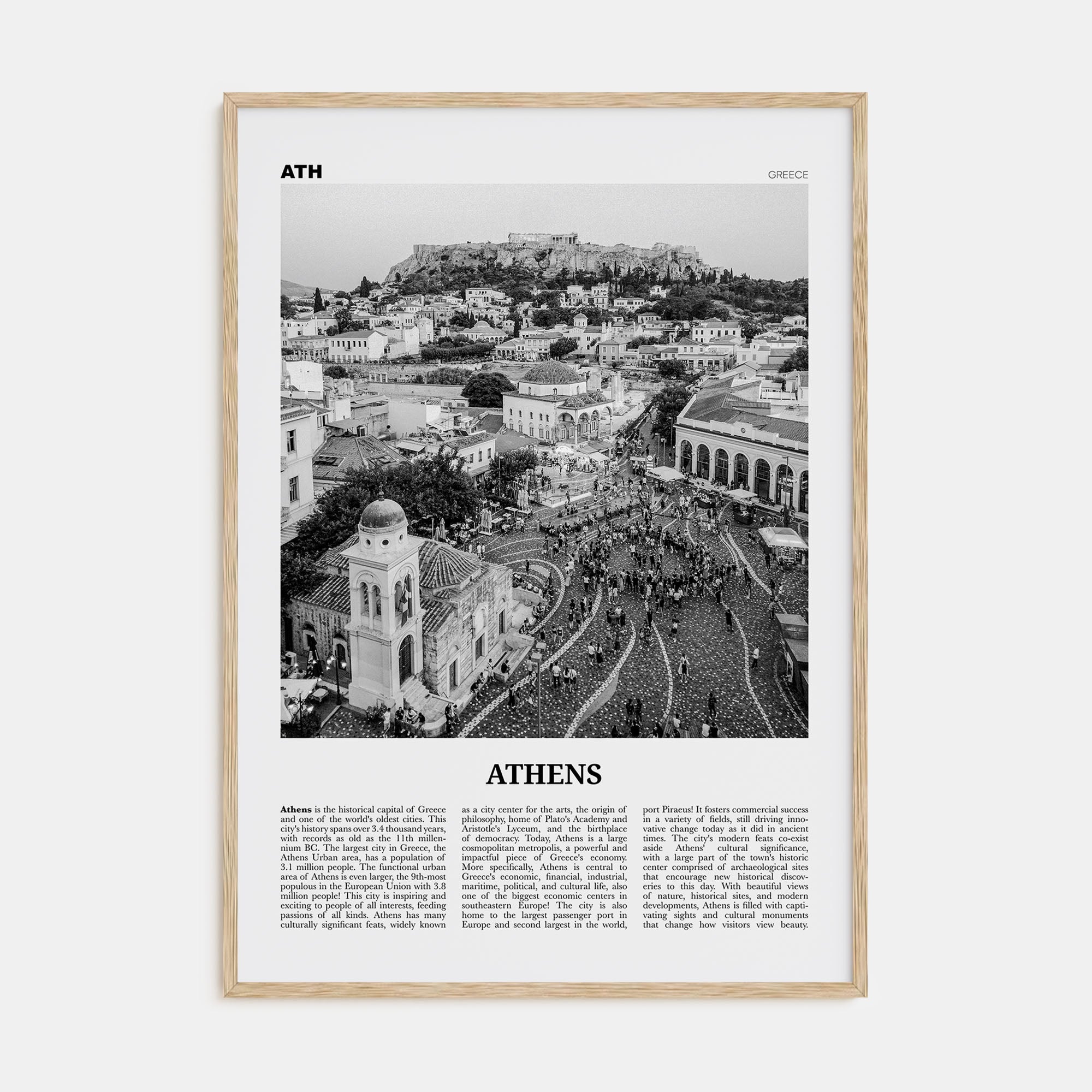 Athens, Greece Travel B&W No 1 Poster