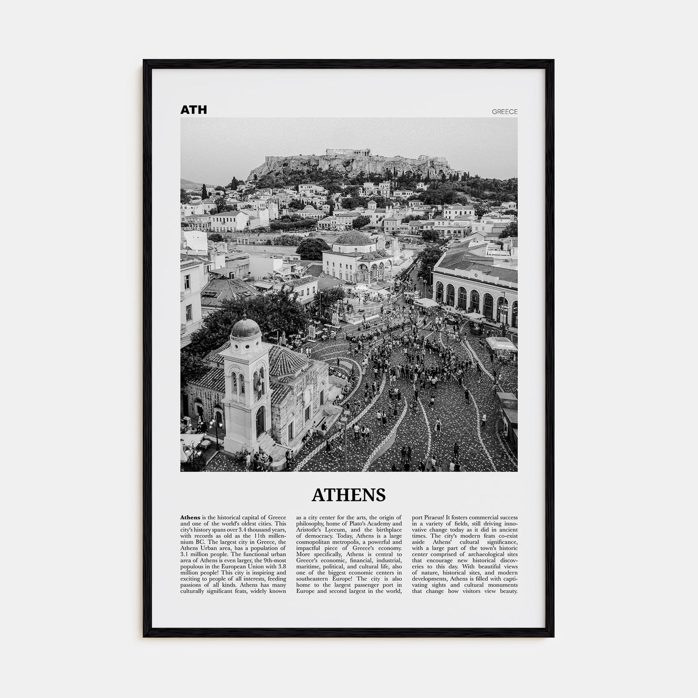 Athens, Greece Travel B&W No 1 Poster