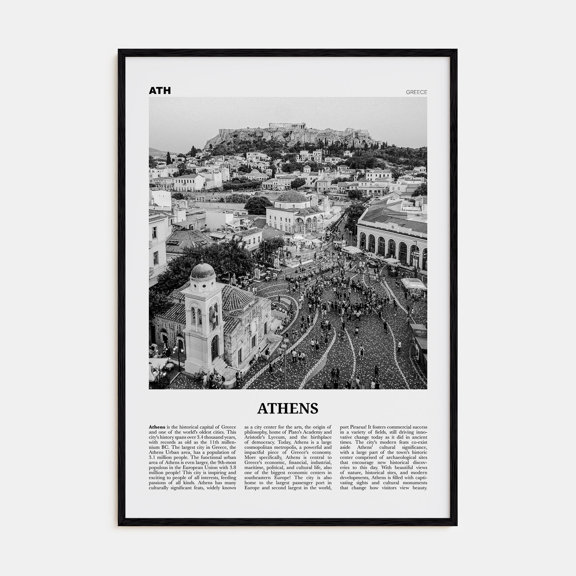 Athens, Greece Travel B&W No 1 Poster