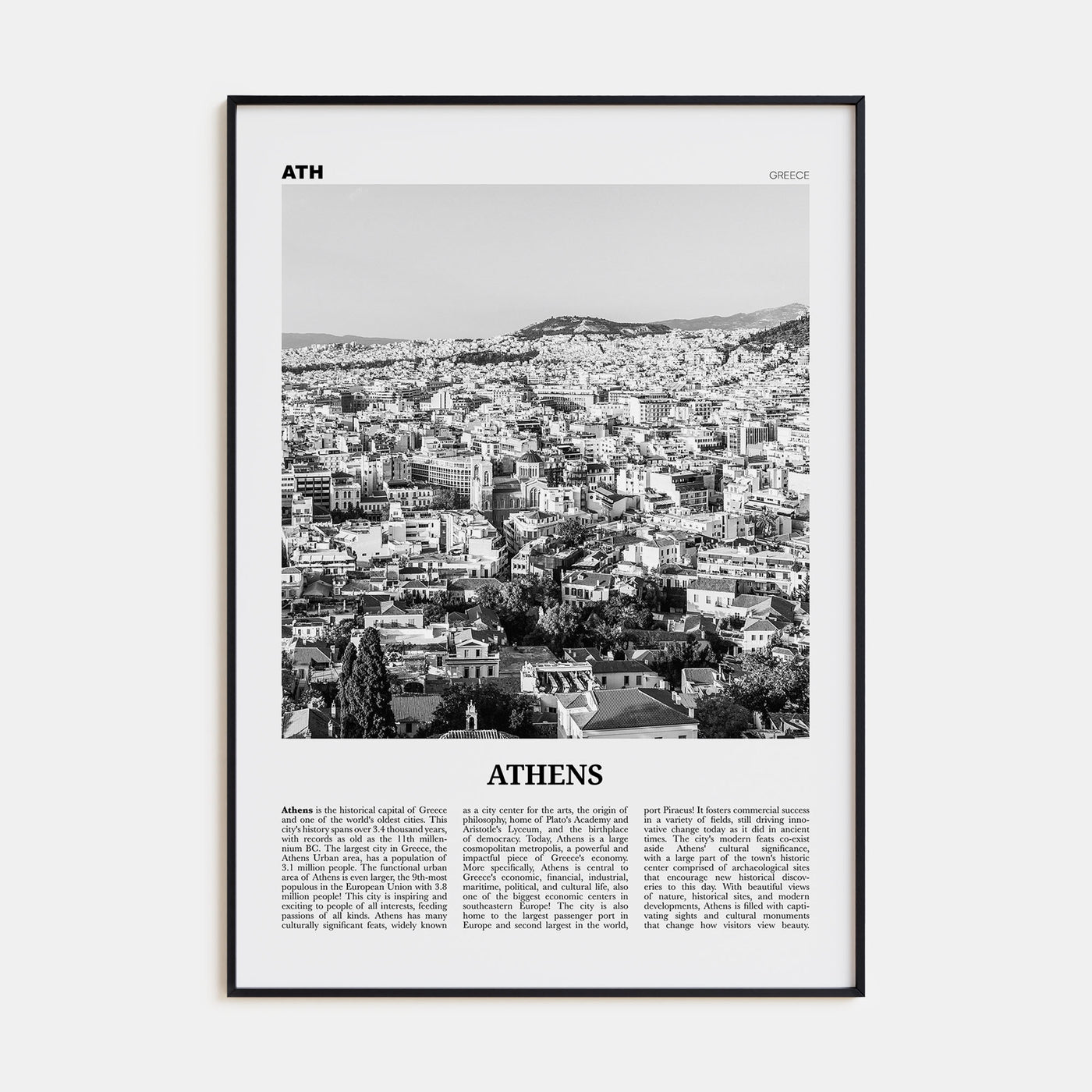 Athens, Greece Travel B&W No 2 Poster