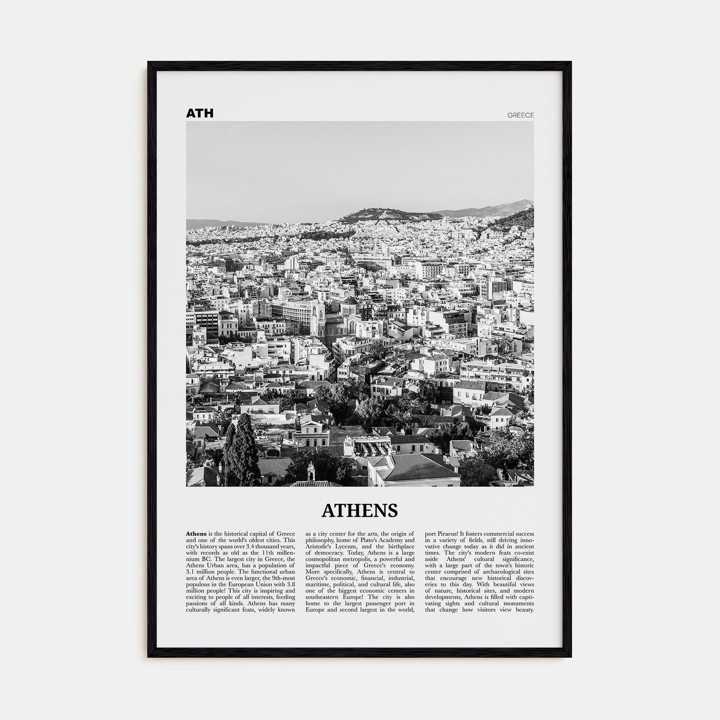 Athens, Greece Travel B&W No 2 Poster