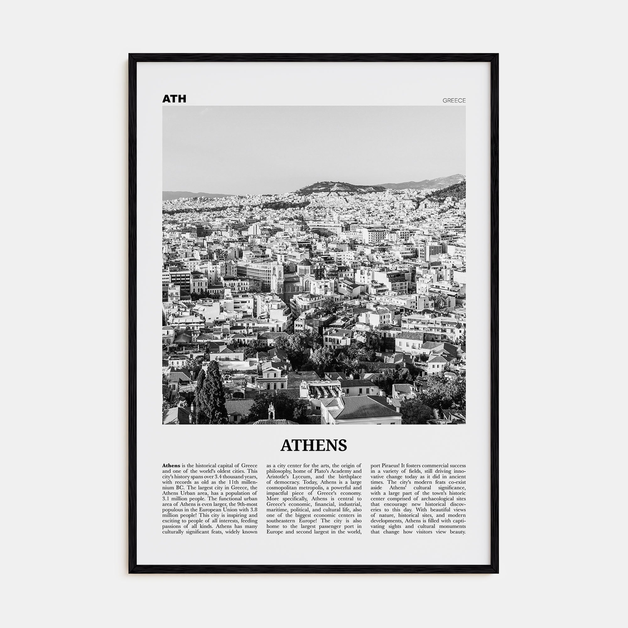 Athens, Greece Travel B&W No 2 Poster