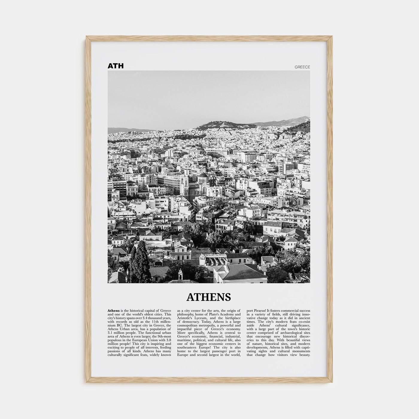 Athens, Greece Travel B&W No 2 Poster