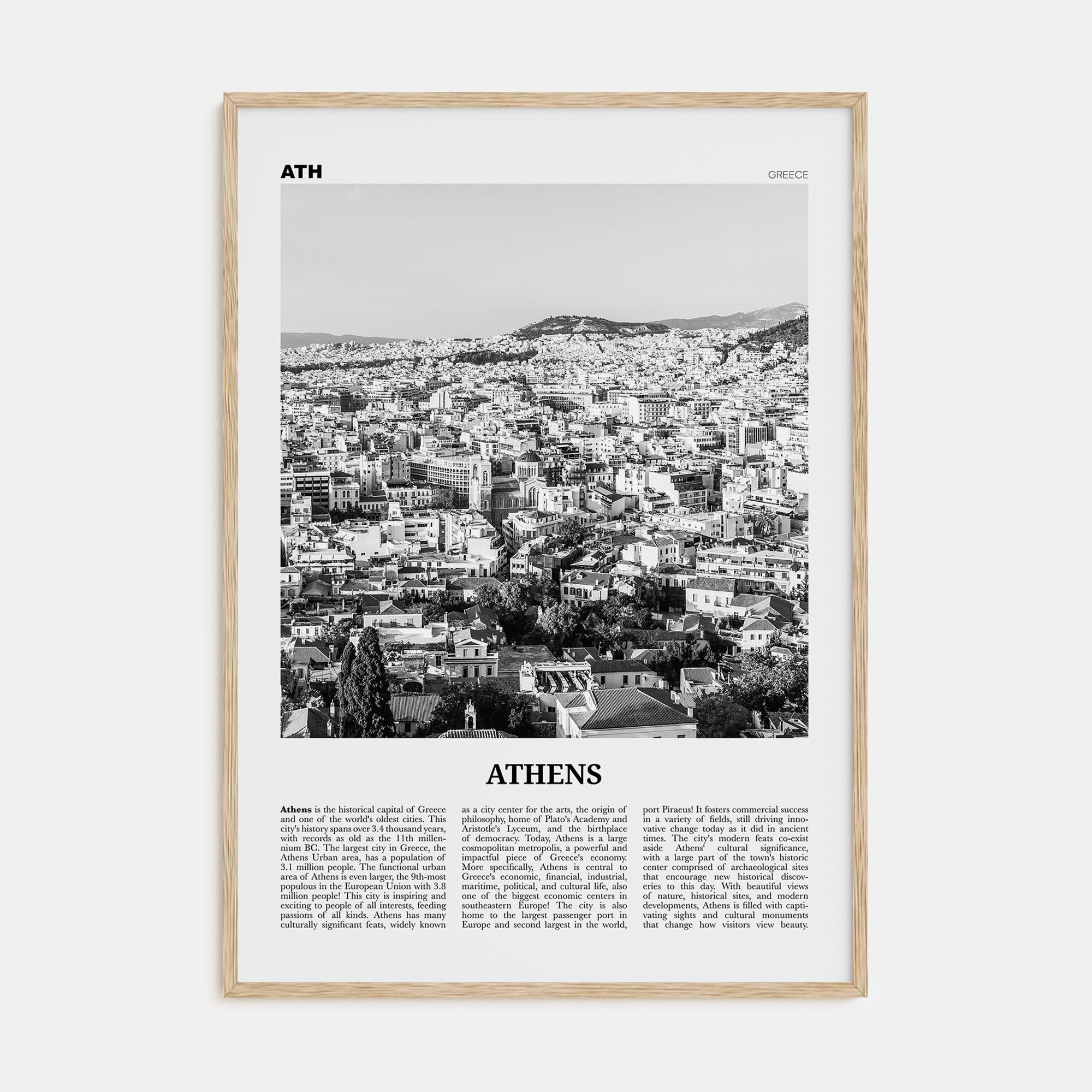 Athens, Greece Travel B&W No 2 Poster