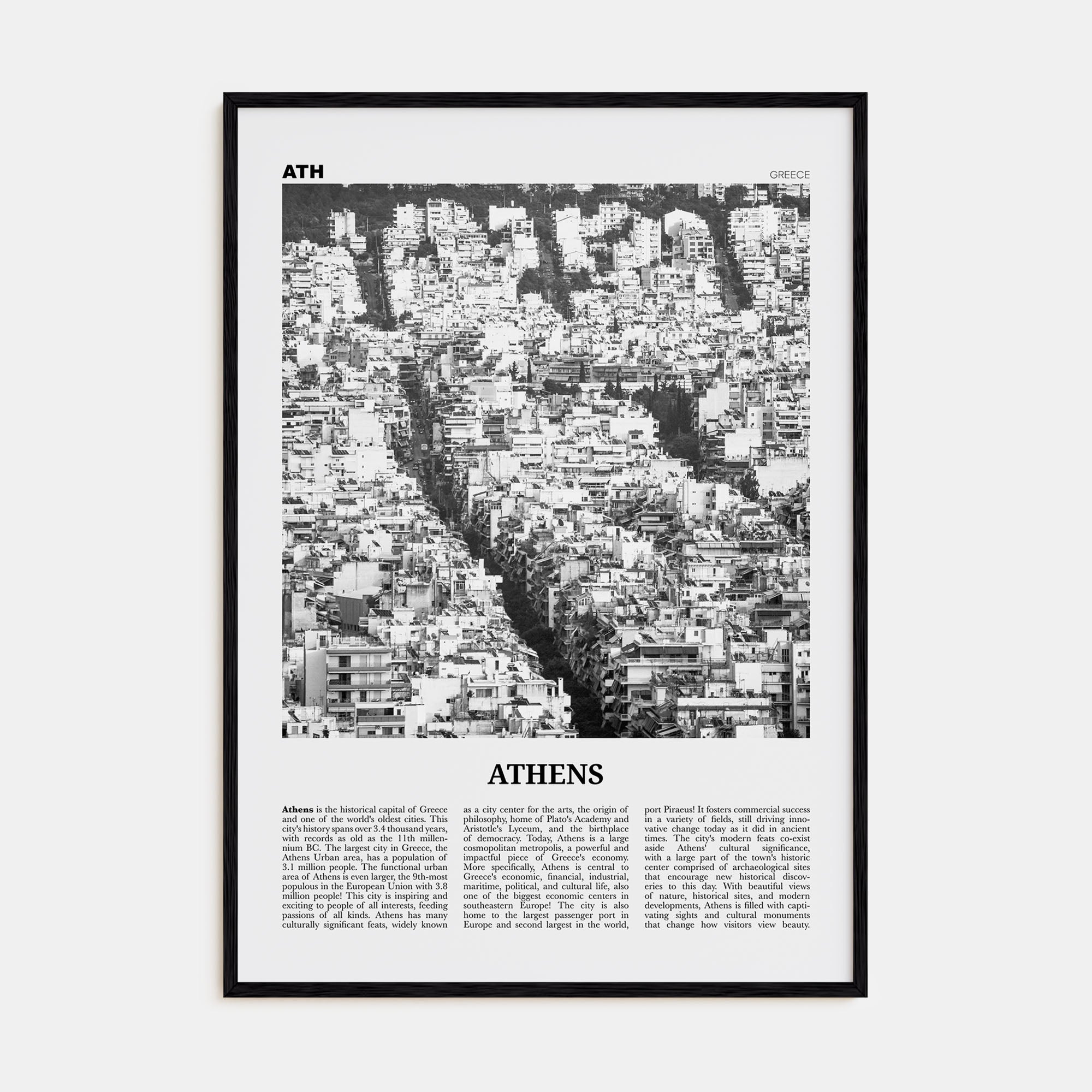Athens, Greece Travel B&W No 3 Poster