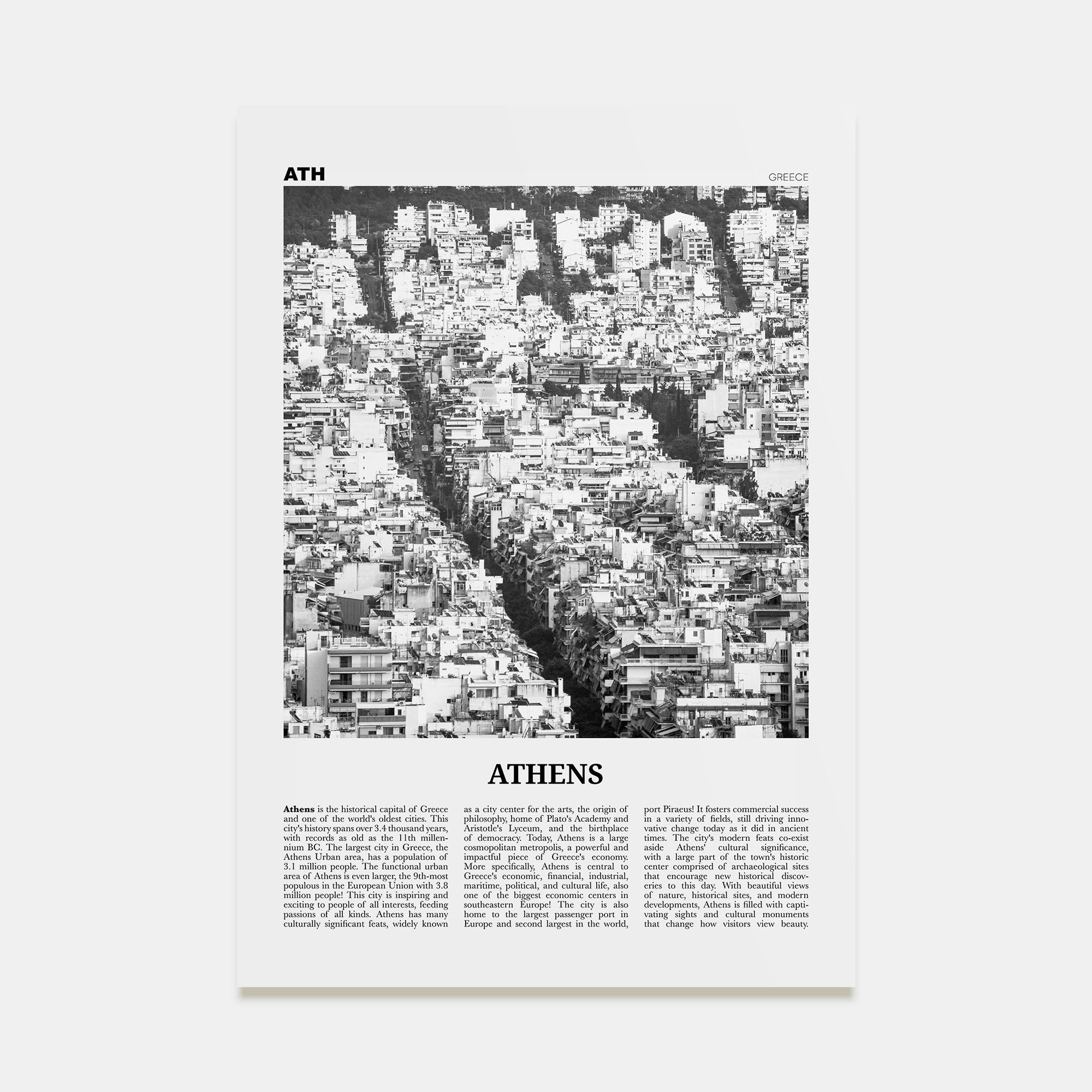 Athens, Greece Travel B&W No 3 Poster