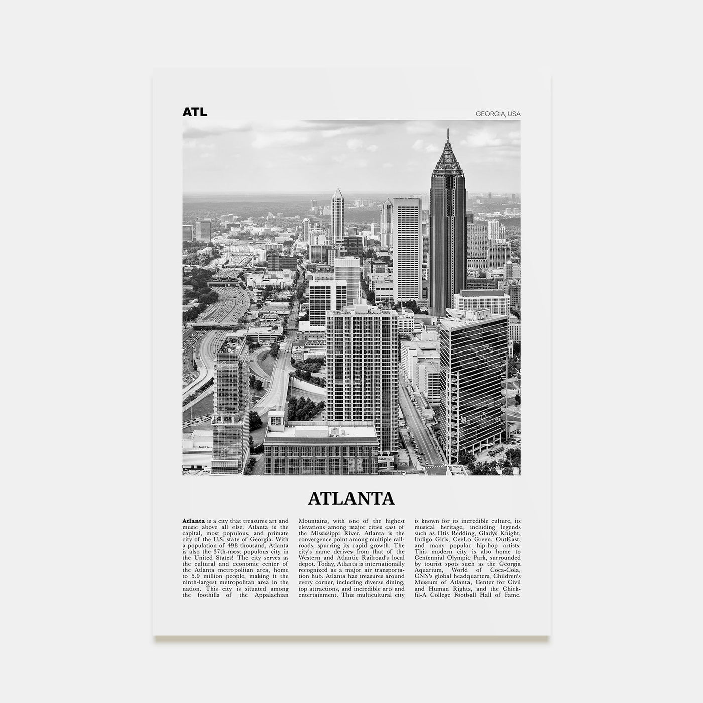 Atlanta Travel B&W No 1 Poster
