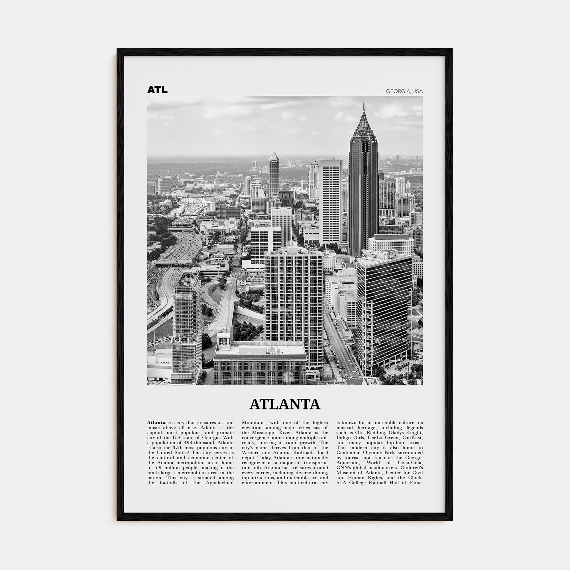 Atlanta Travel B&W No 1 Poster