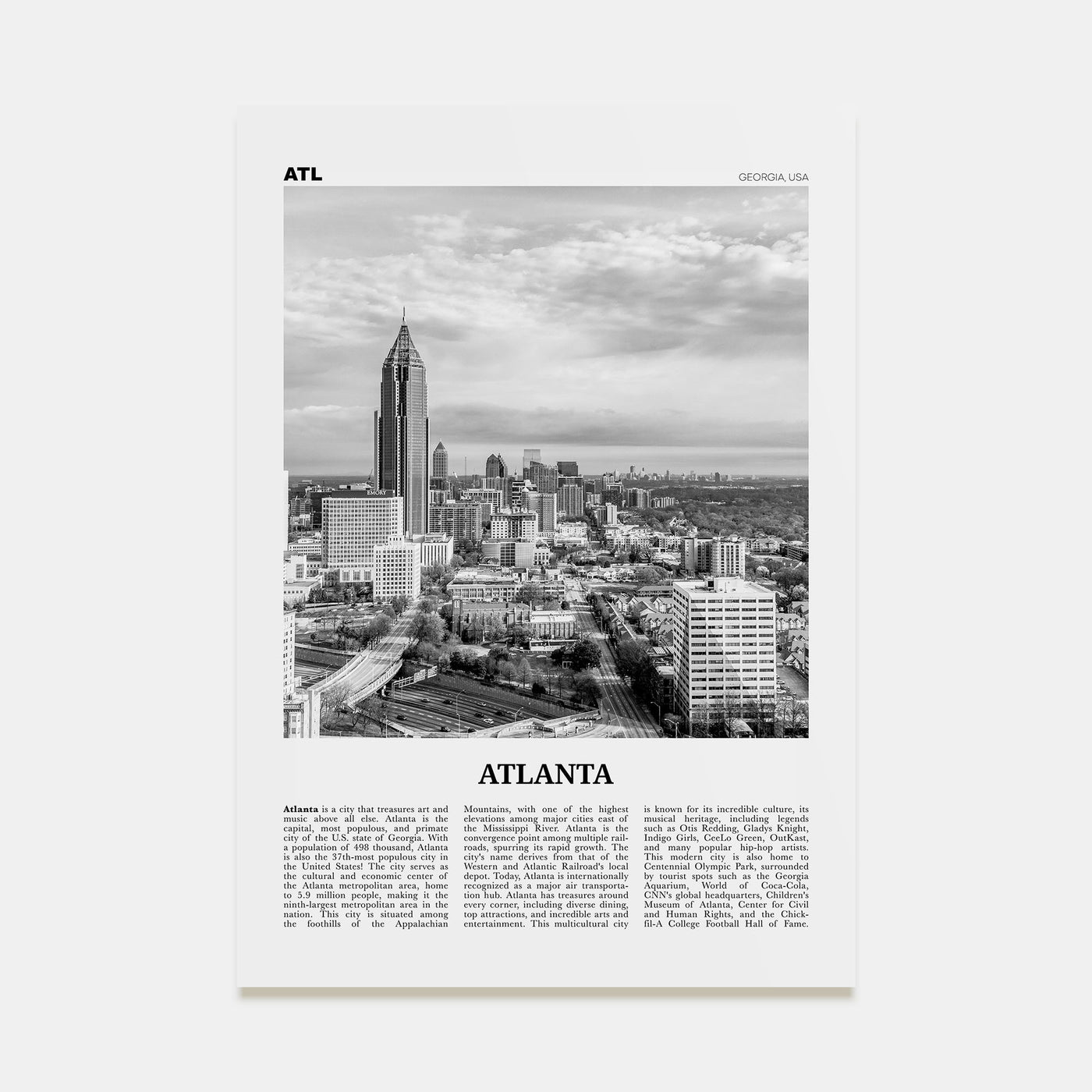 Atlanta Travel B&W No 2 Poster