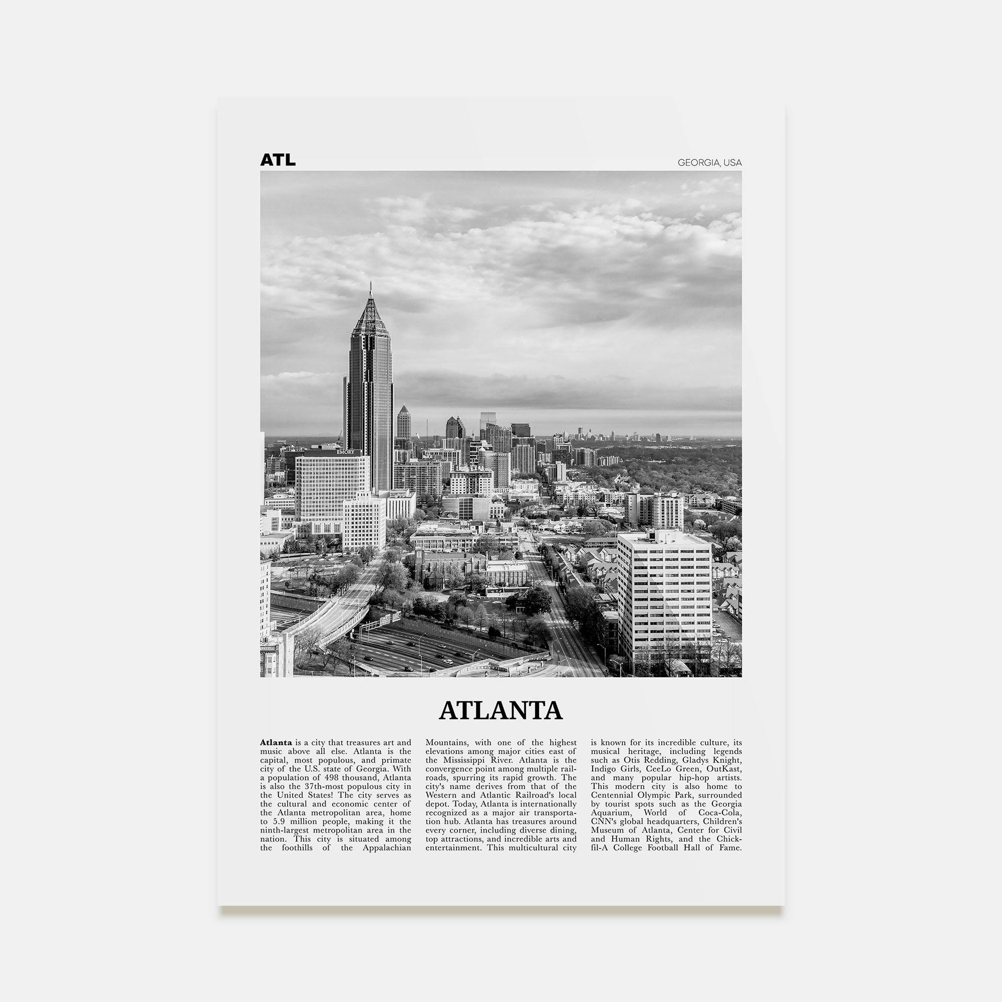 Atlanta Travel B&W No 2 Poster