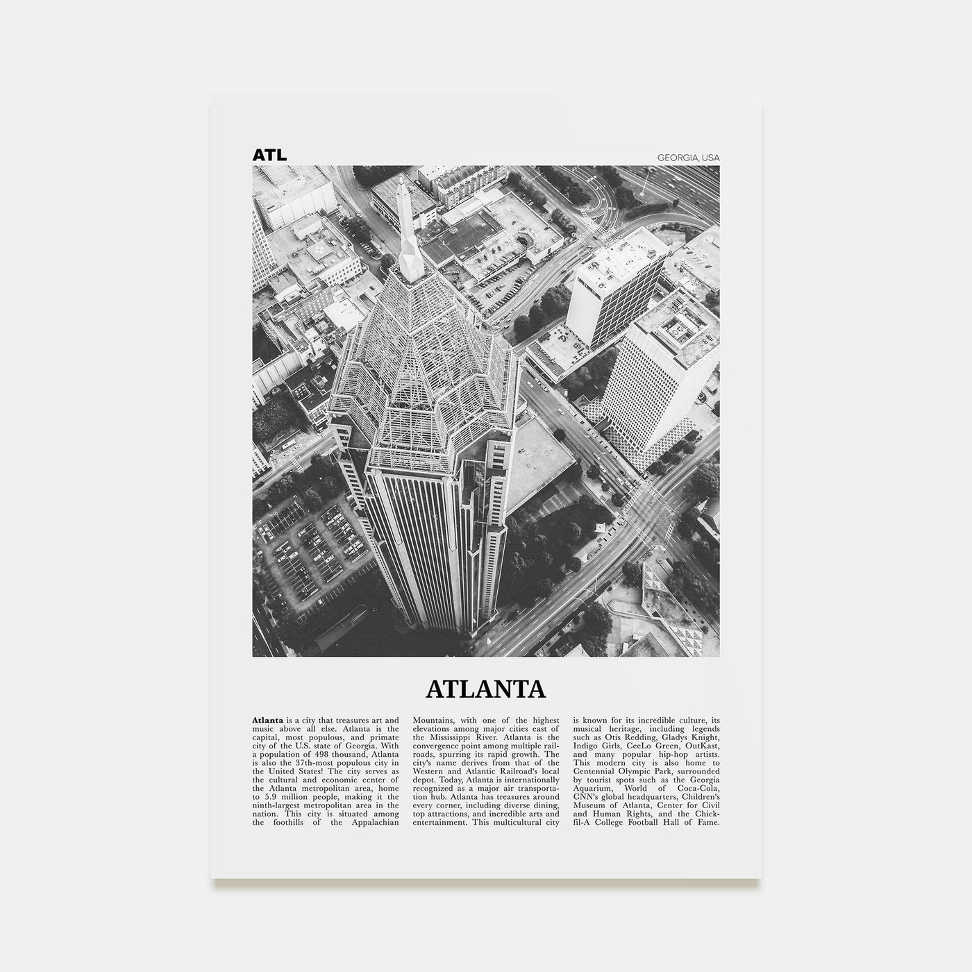 Atlanta Travel B&W No 3 Poster