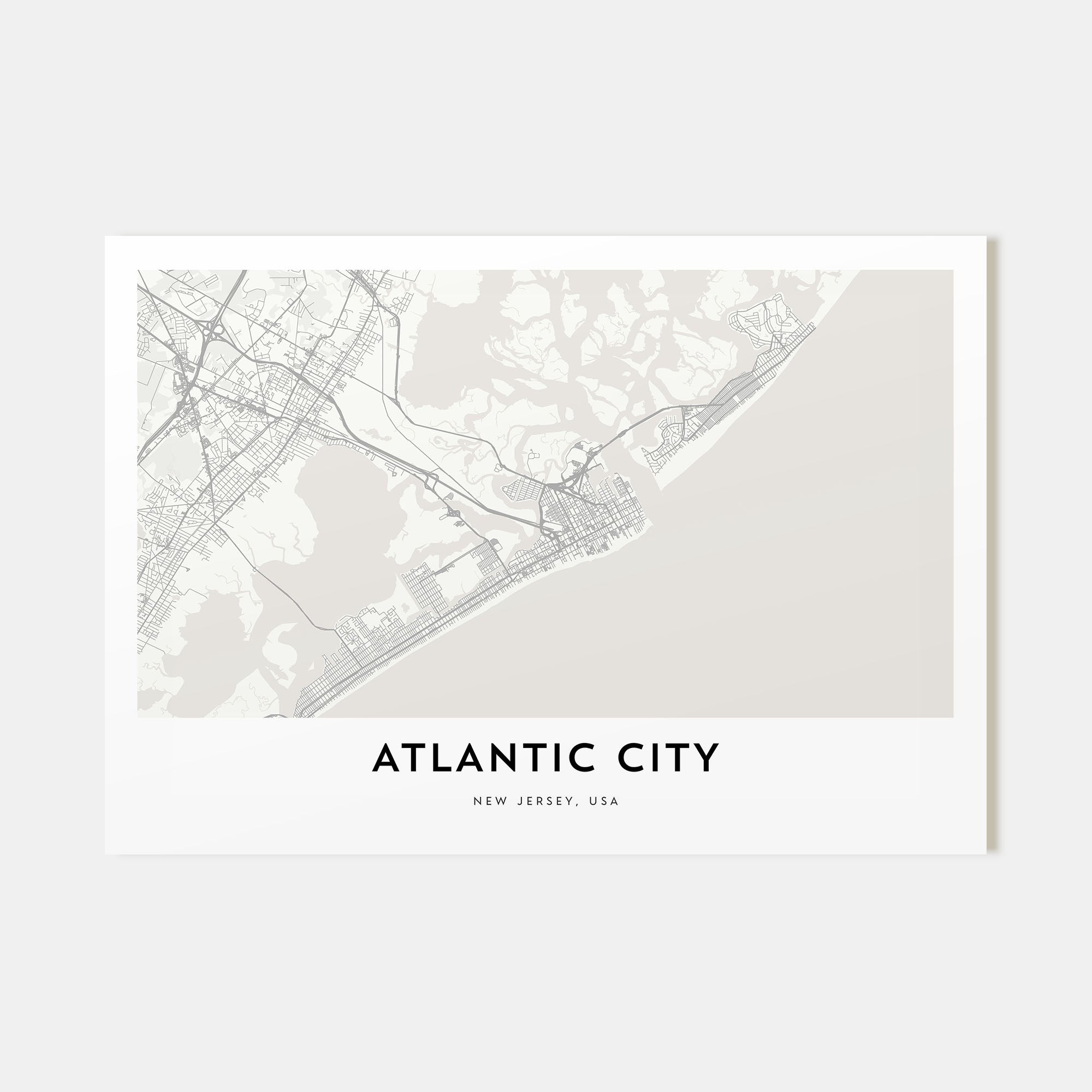 Atlantic City Map Landscape Poster