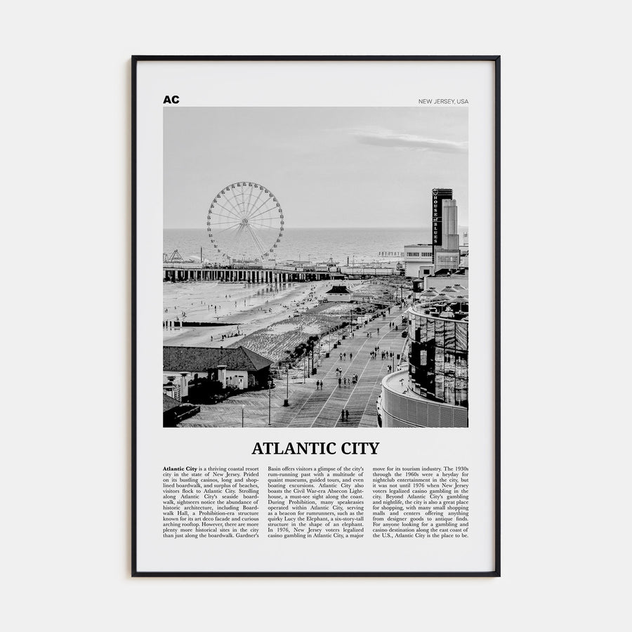 Atlantic City Travel B&W Poster