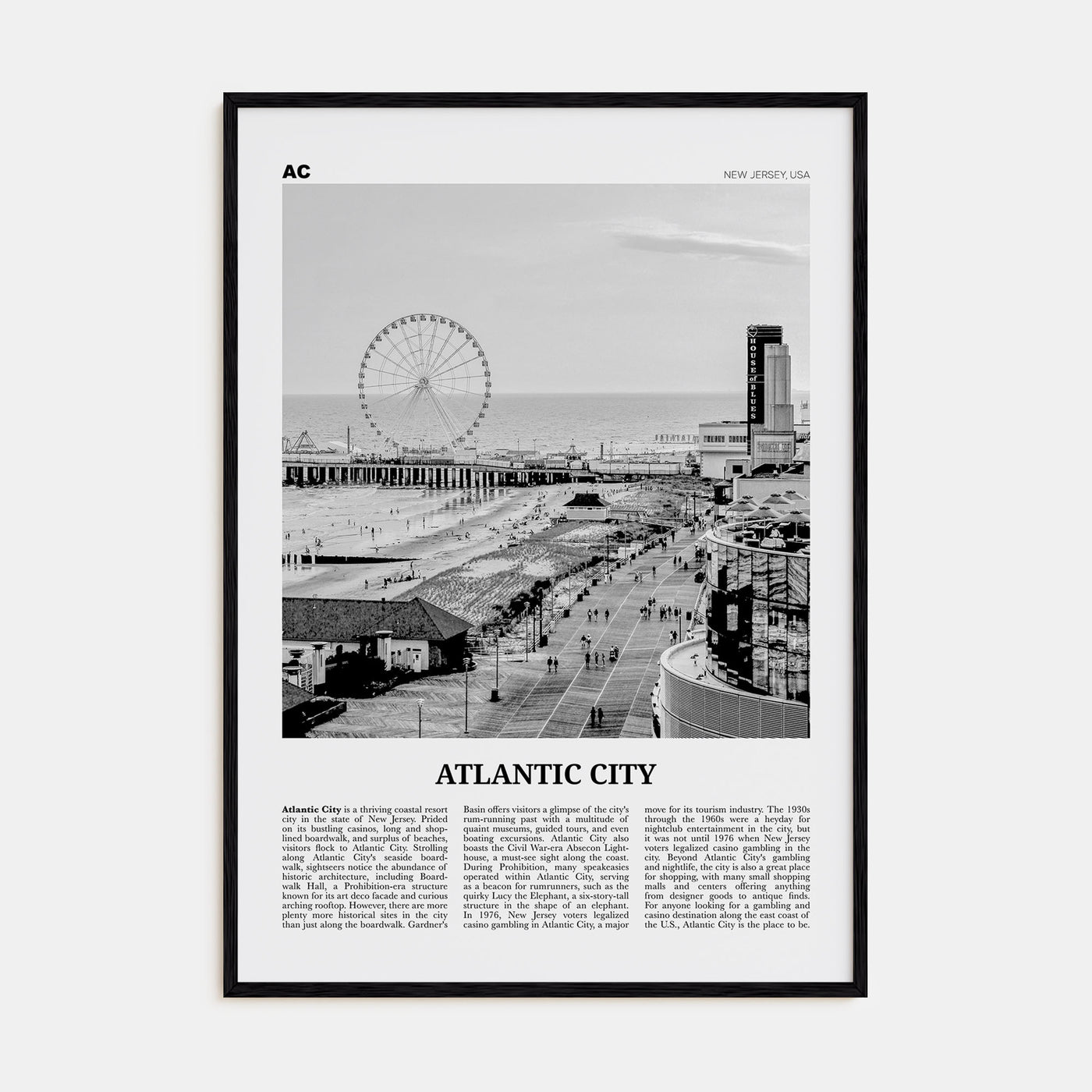 Atlantic City Travel B&W Poster