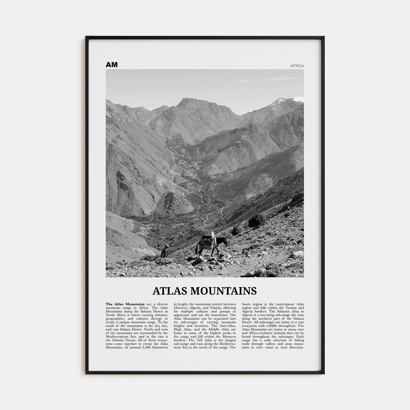 Atlas Mountains Travel B&W Poster